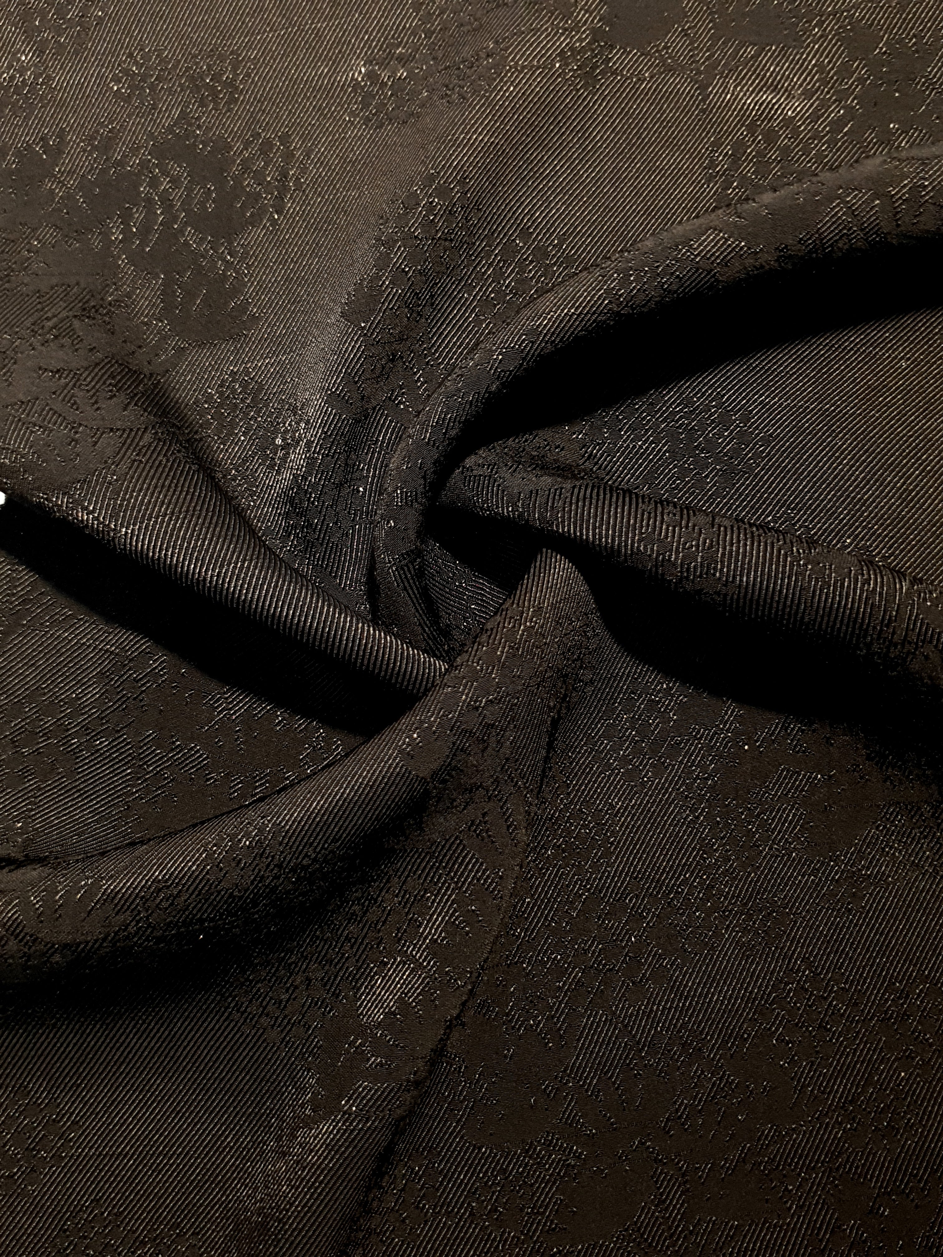 Small flower rayon jacquard drape view with structured movement.