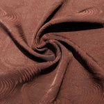 Swirl motif rayon jacquard drape view with structured movement.