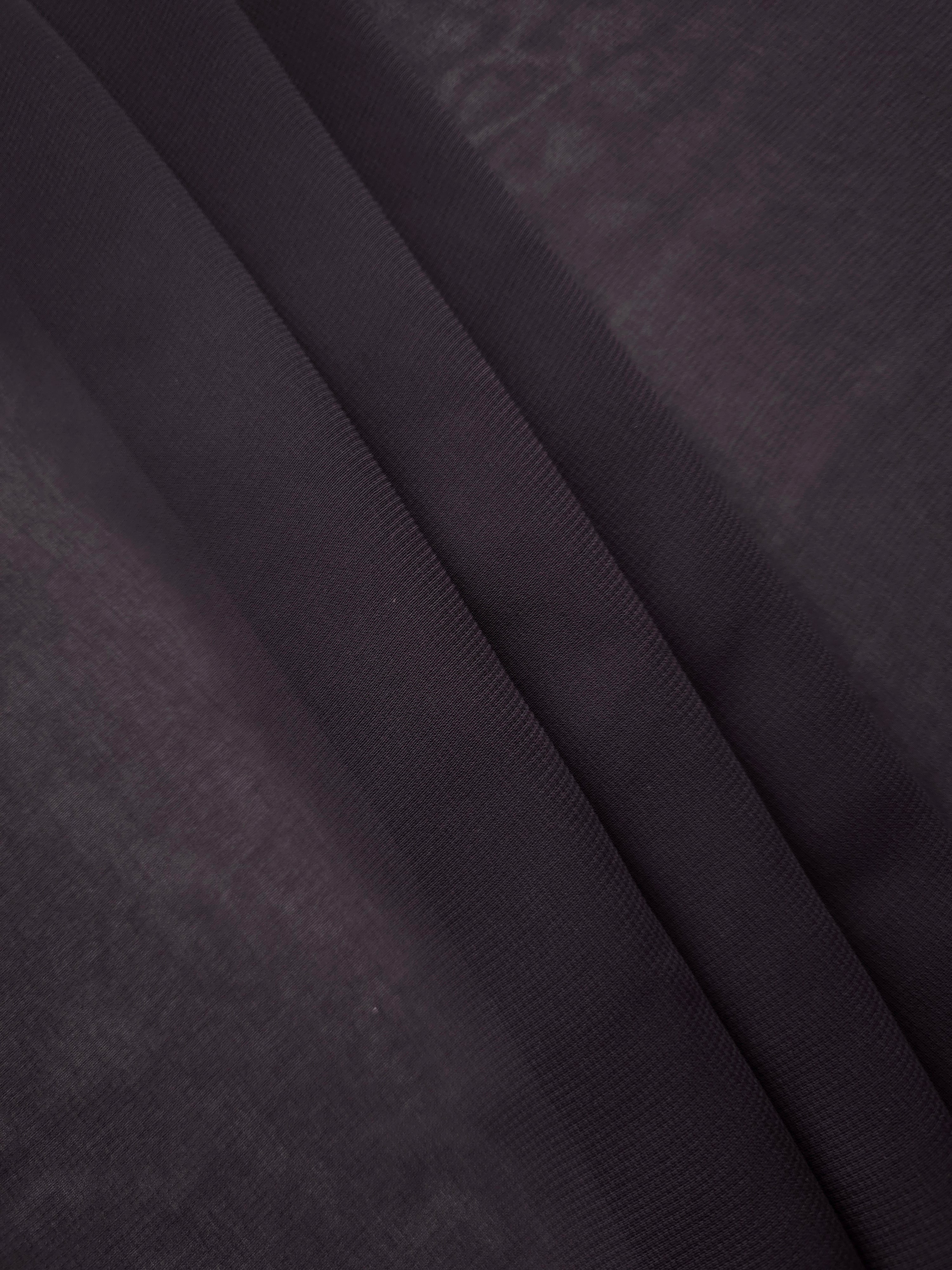 Charcoal Mauve stretch chiffon in overlapping folds, showing dimensional drape for tiered skirts, cape overlays and dimensional neutral layers.