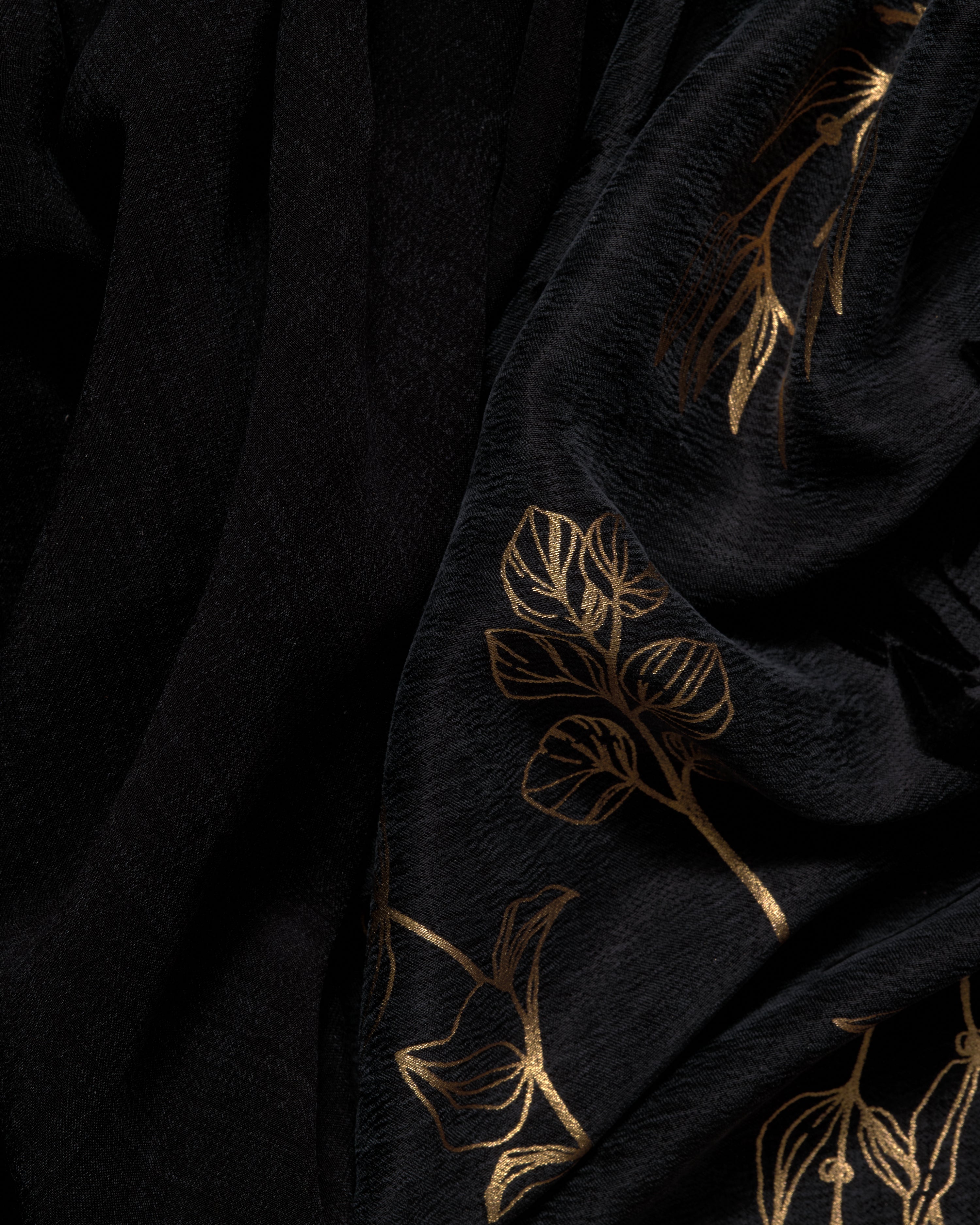 Sandwashed Cupro Flocking Gold Flowery Foil - Hiba Fabrics