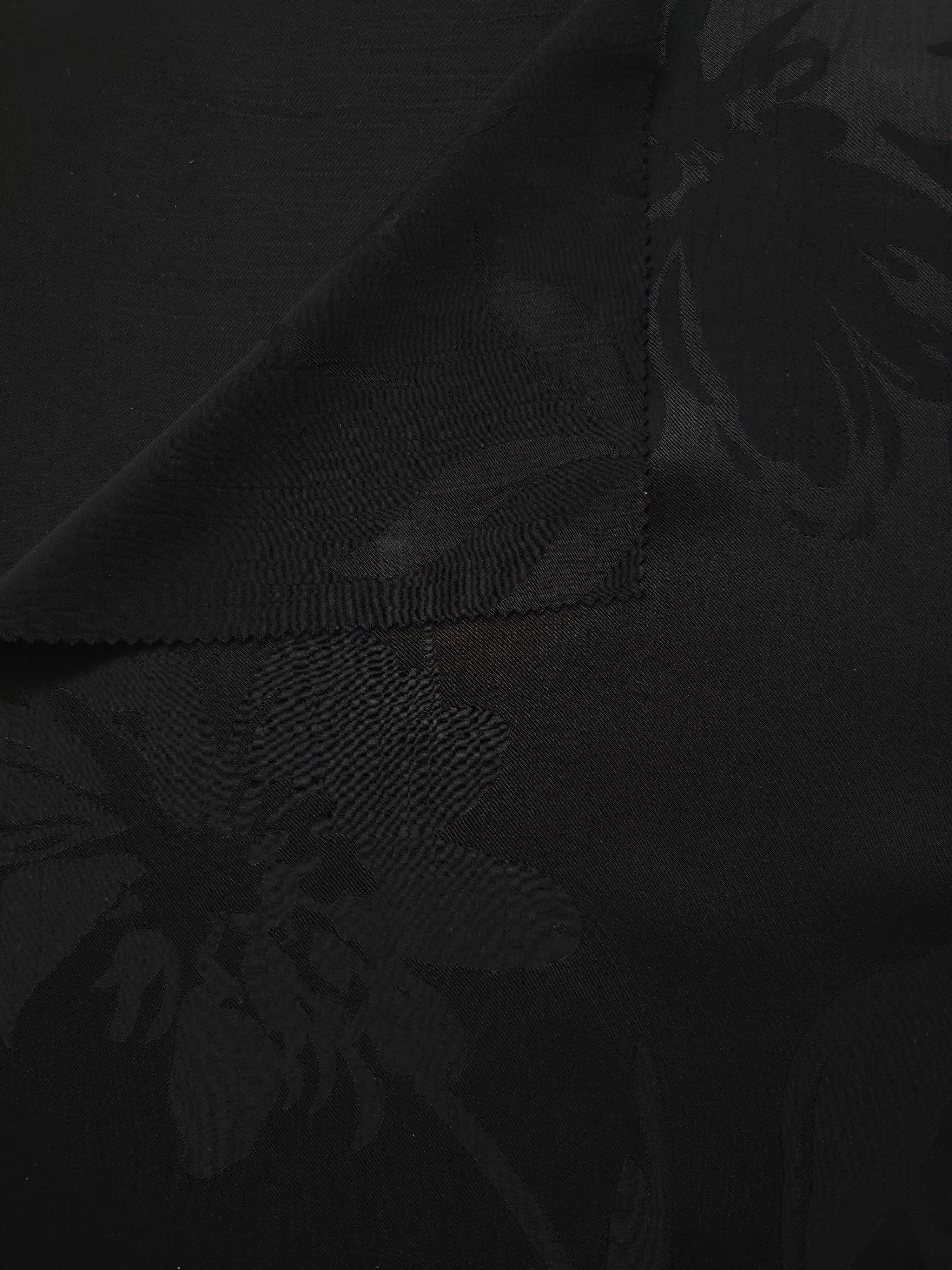 Front and back view of Big Flower tonal silky viscose jacquard fabric