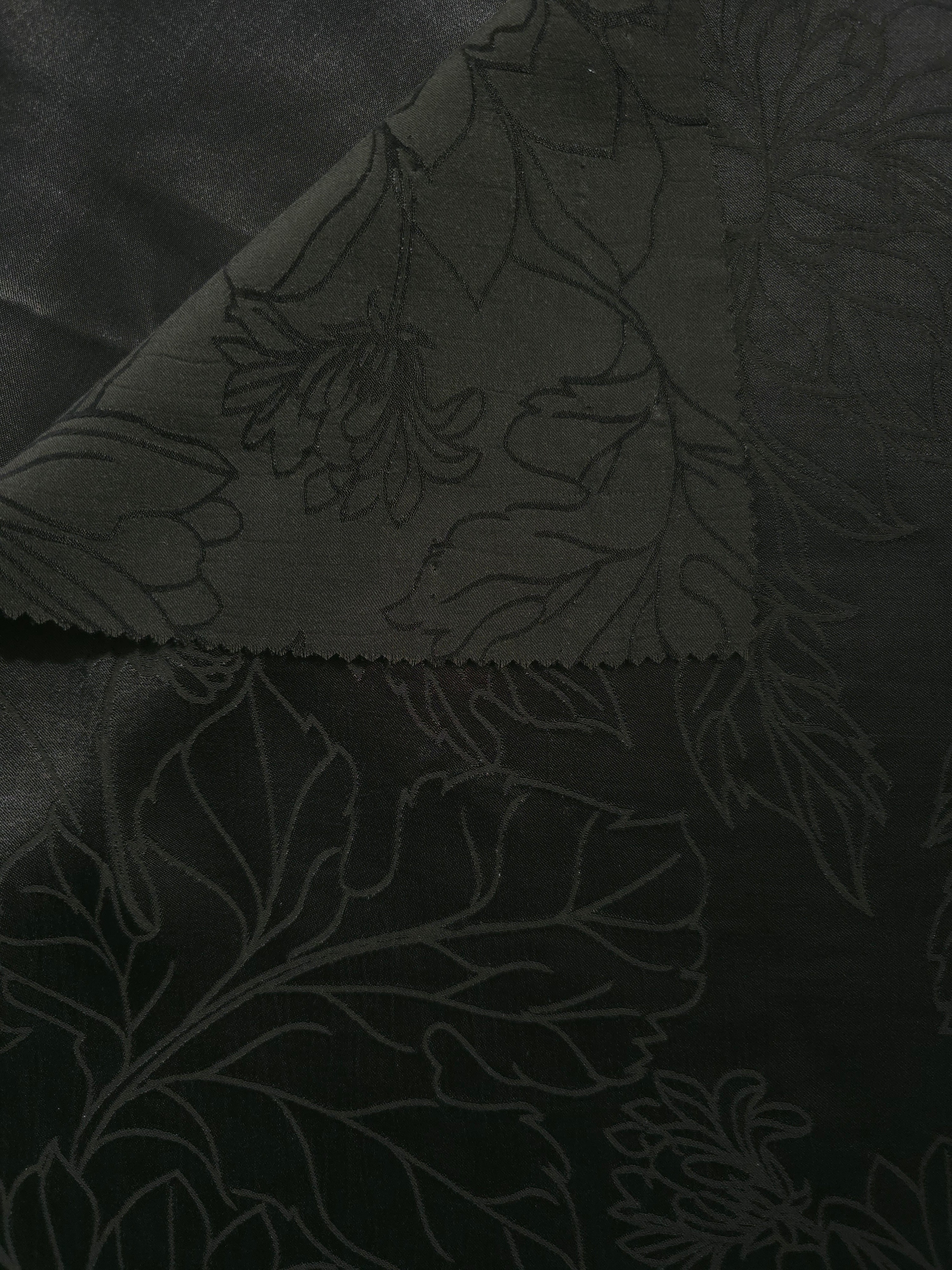 Front and back view of Floral tonal silky viscose jacquard fabric