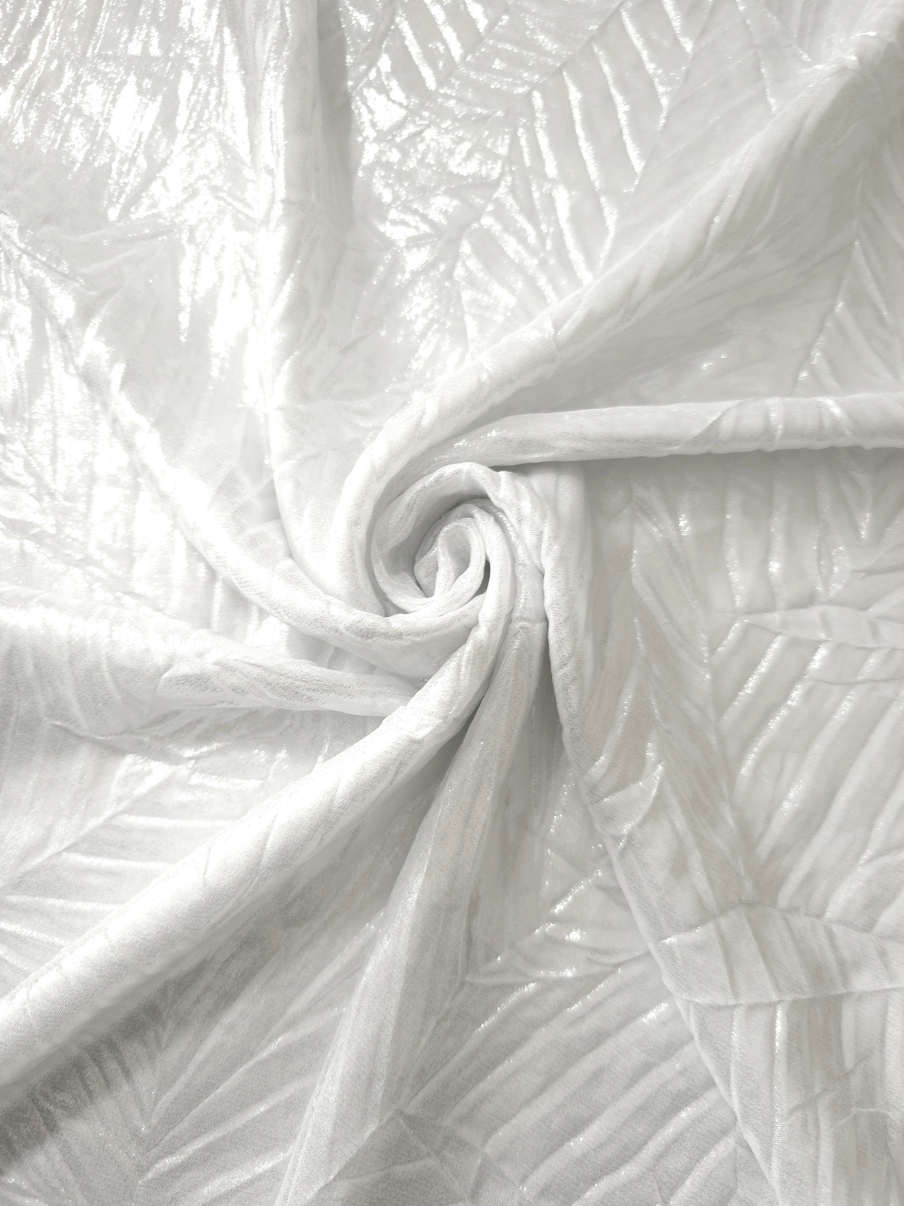 Frost White shimmer plissé shown in a broad view, making the pleat pattern and visual rhythm clear for blouses, skirts and fashion-forward layering pieces.