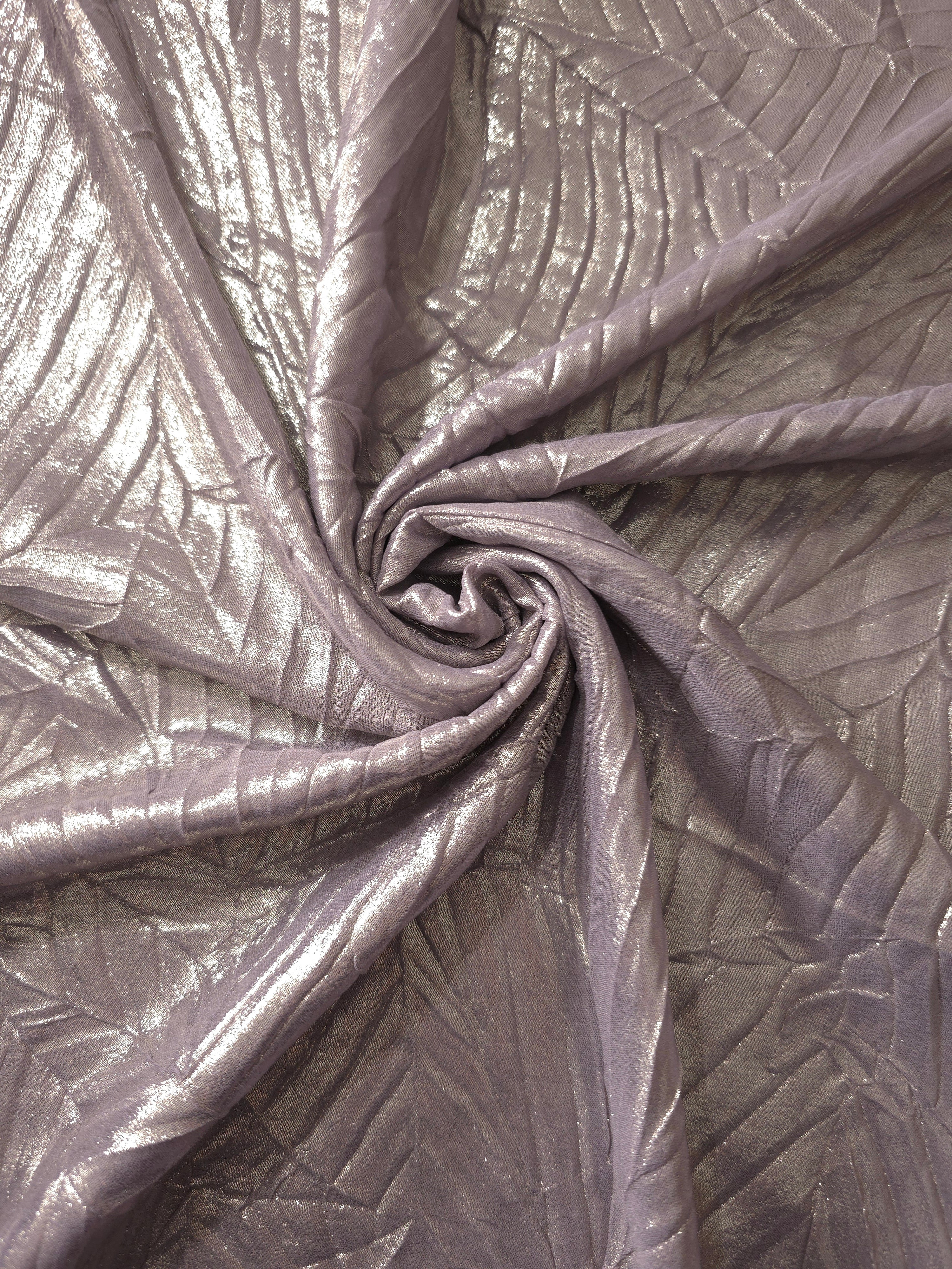 Lavender Taupe shimmer plissé shown in a broad view, making the pleat pattern and visual rhythm clear for dancewear, stage costumes and longline silhouettes.