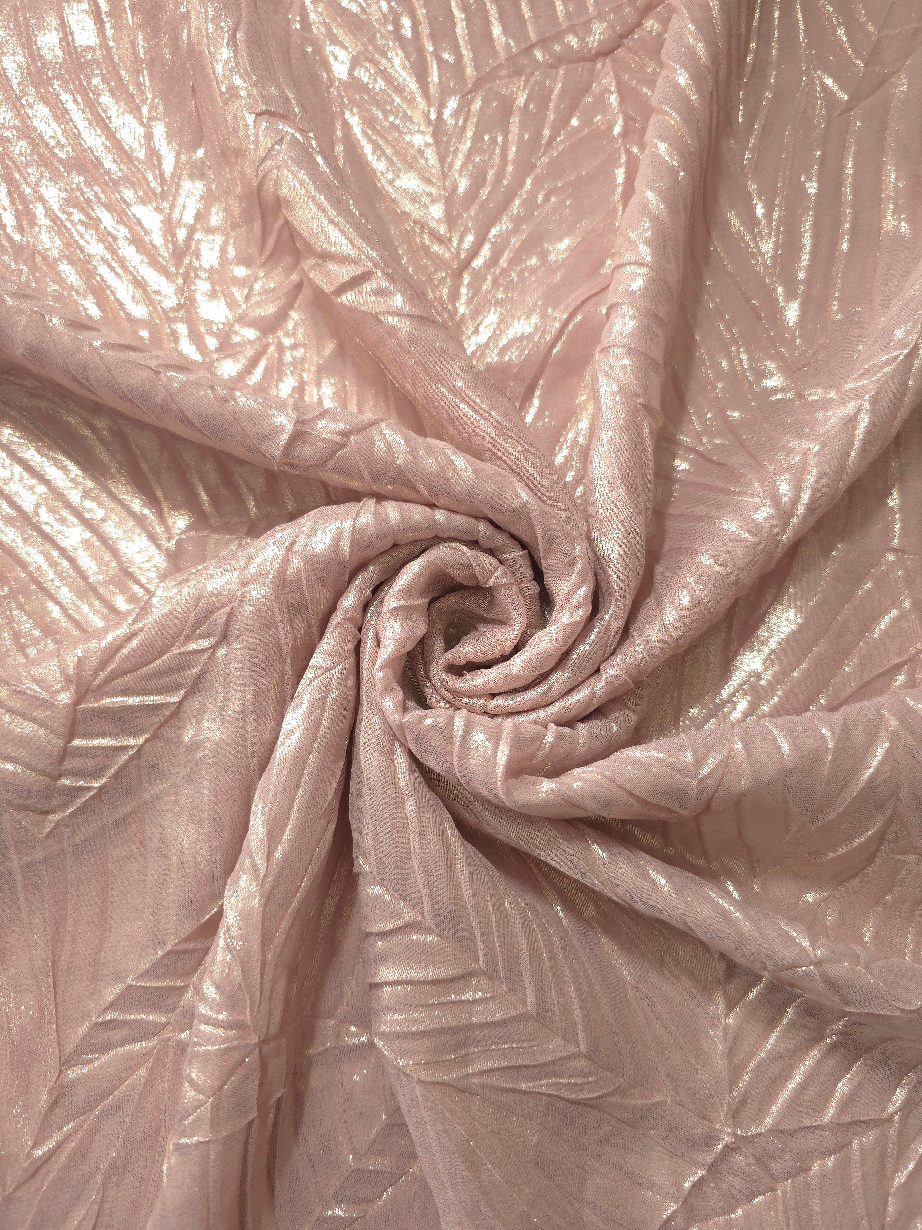 Soft Pink shimmer plissé shown in a broad view, making the pleat pattern and visual rhythm clear for blouses, skirts and fashion-forward layering pieces.