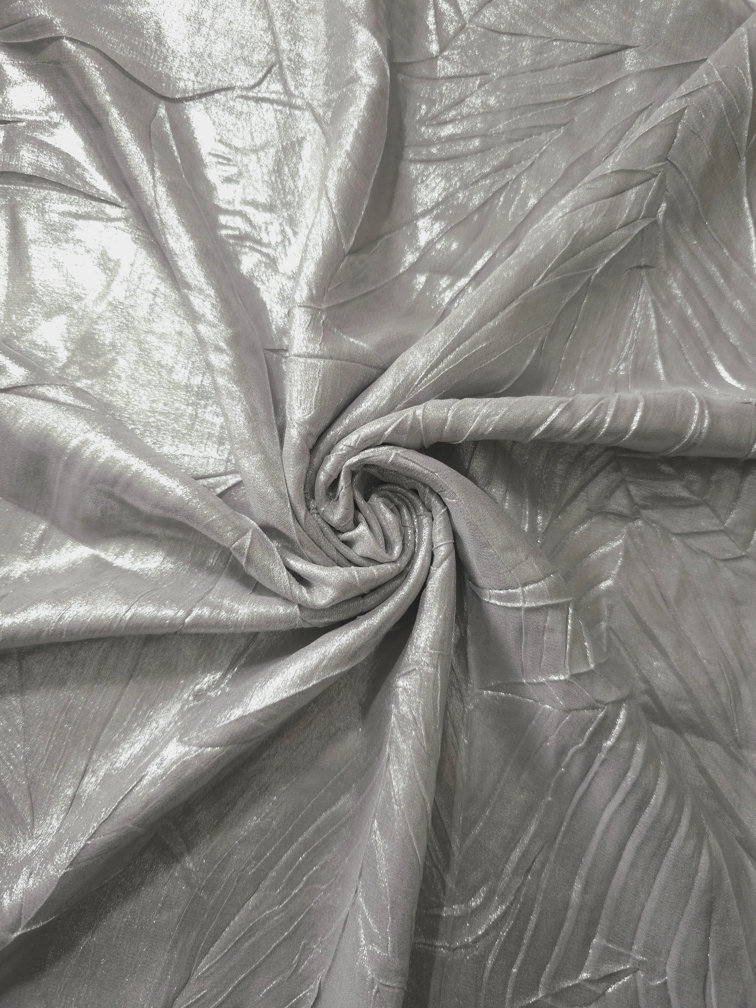 Steel Silver shimmer plissé shown in a broad view, making the pleat pattern and visual rhythm clear for blouses, skirts and fashion-forward layering pieces.