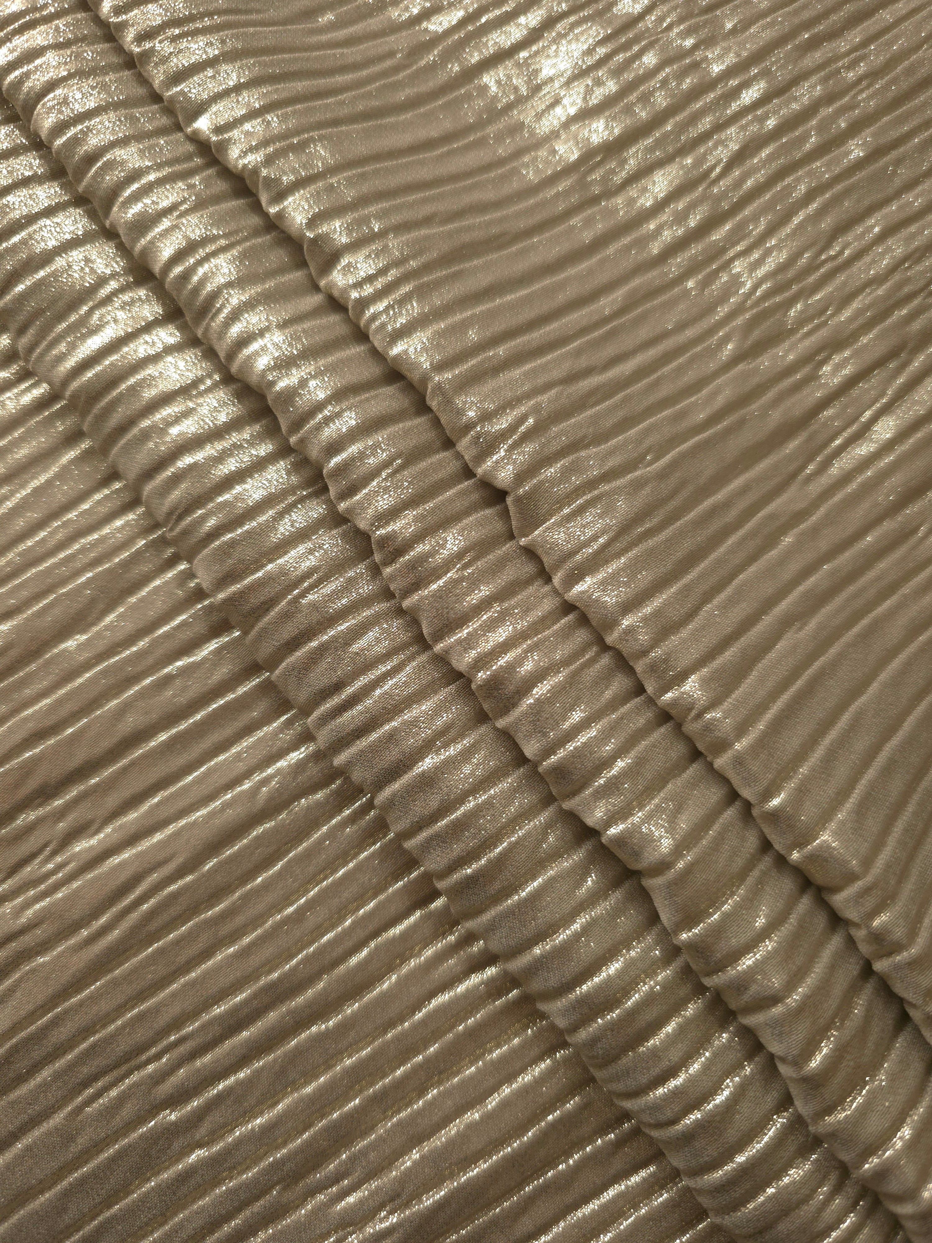 Champagne Taupe classic plissé fabric in close detail, revealing the fine shimmer and dimensional pleat structure suited to bodice accents and fashion-forward blouses.