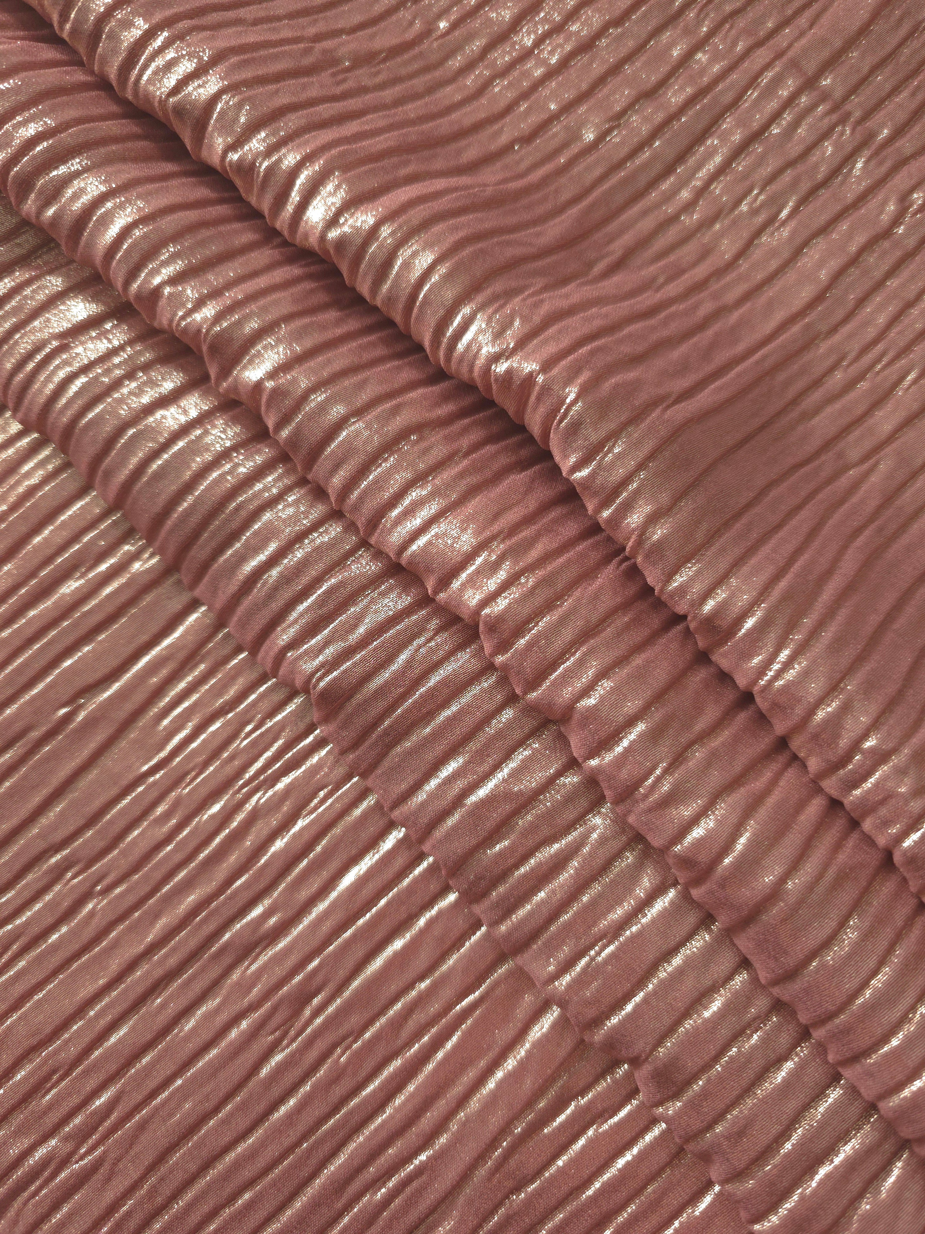 Dusty Rose classic plissé fabric in close detail, revealing the fine shimmer and dimensional pleat structure suited to bodice accents and fashion-forward blouses.