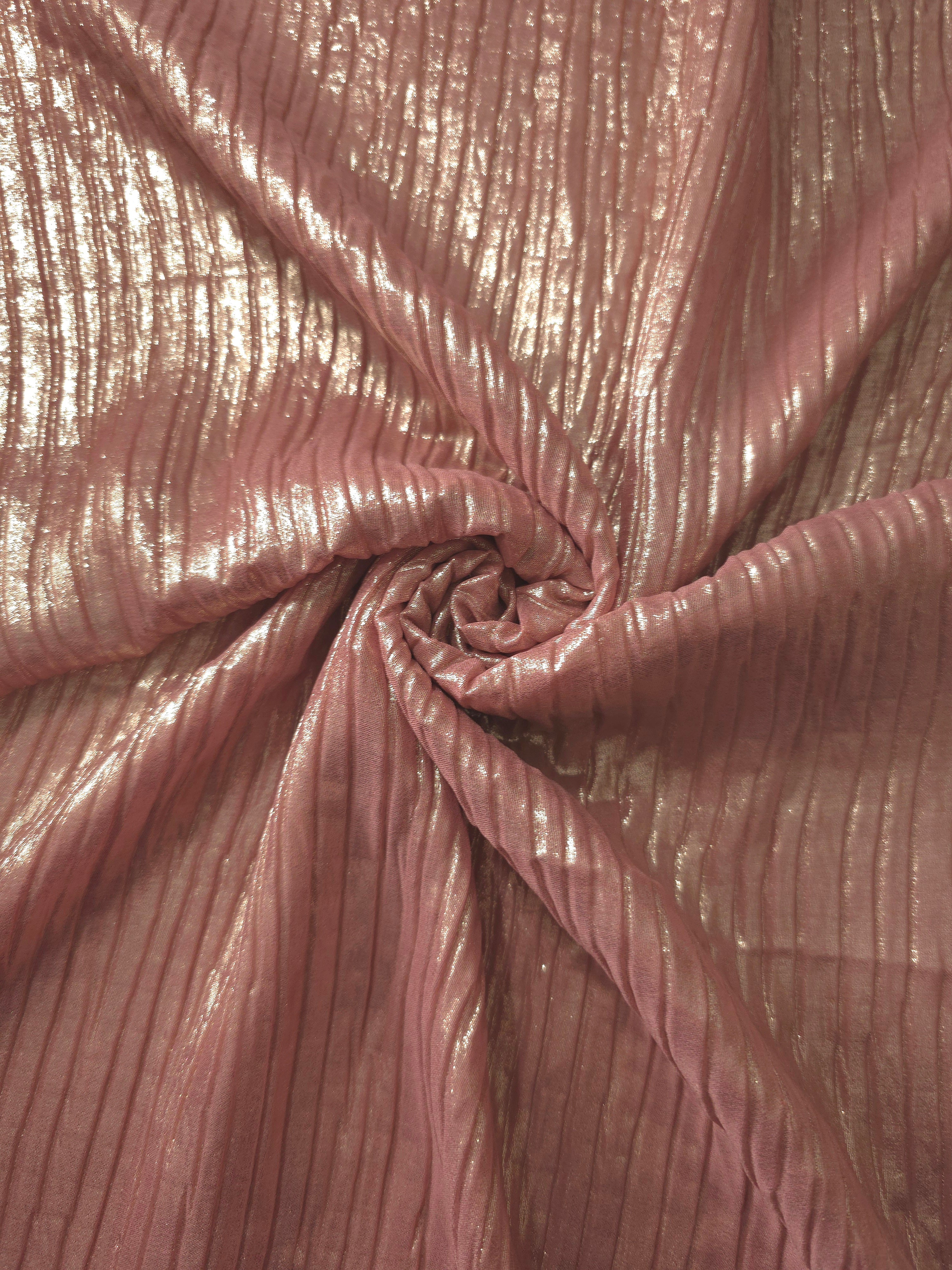 Dusty Rose shimmer plissé shown in a broad view, making the pleat pattern and visual rhythm clear for blouses, skirts and fashion-forward layering pieces.