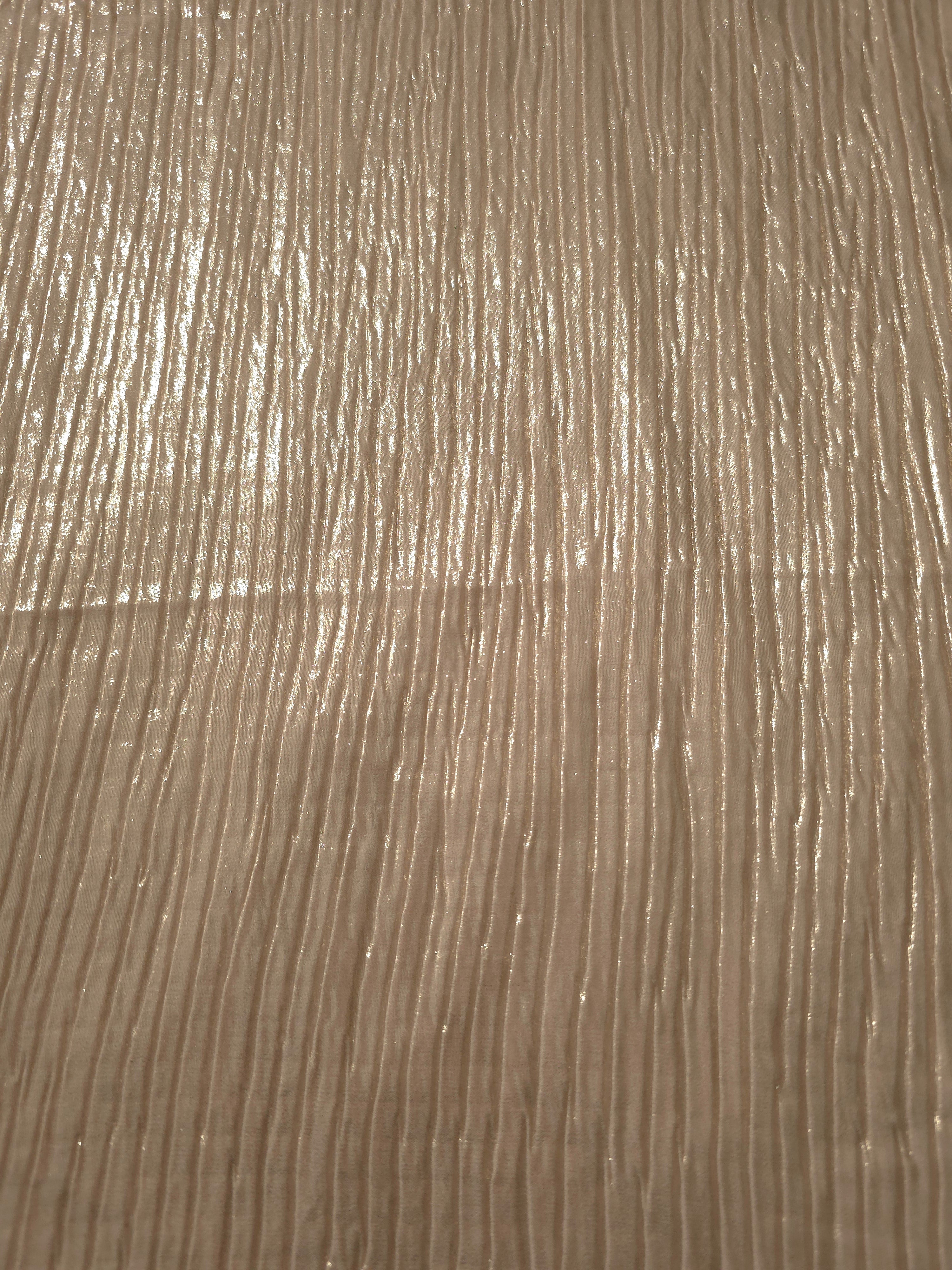 Surface detail of Light Cream classic plissé shimmer fabric showcases regular pleated texture for evening clutches, garment accents and special-occasion pieces.