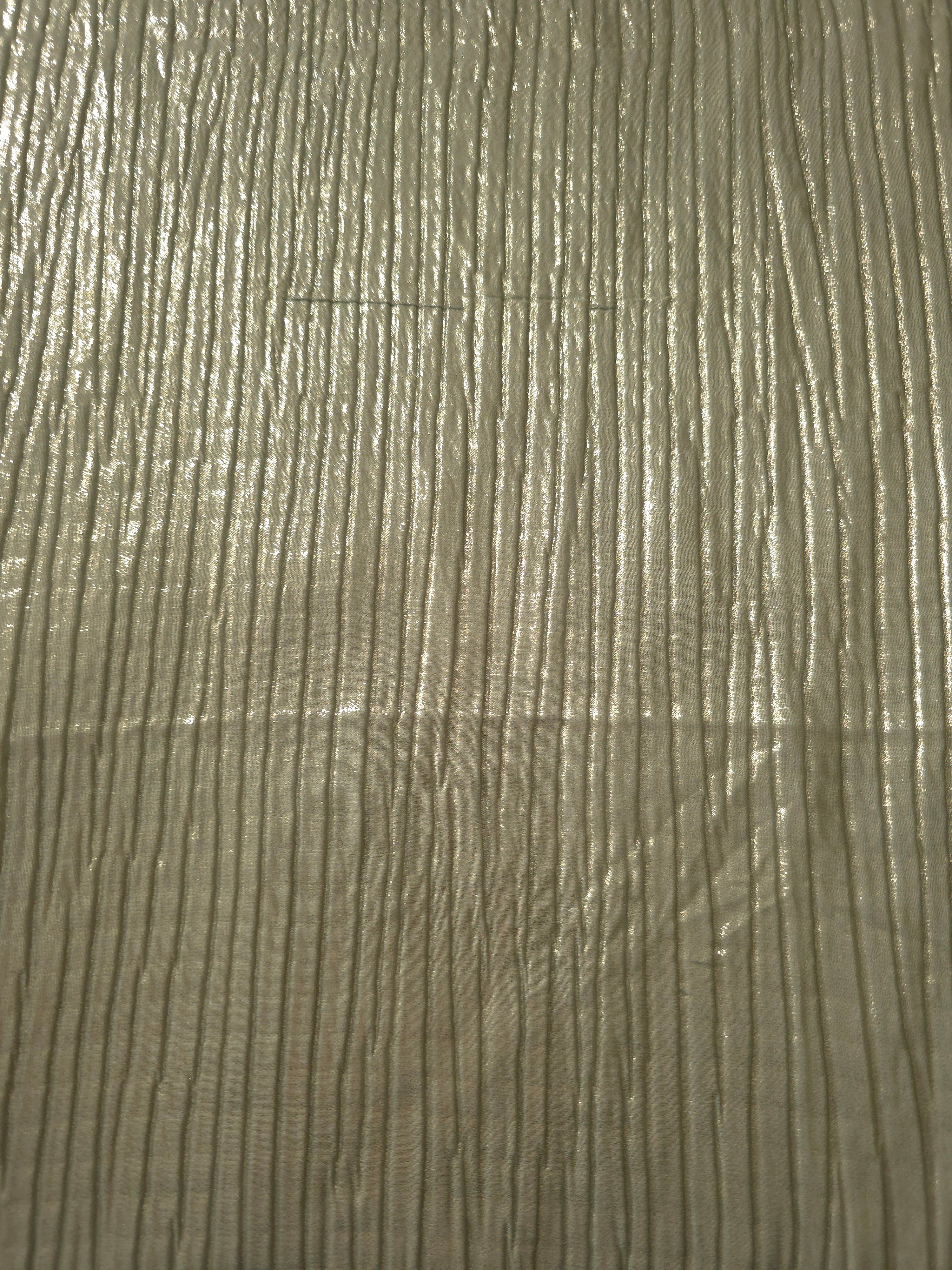 Surface detail of Sage Taupe classic plissé shimmer fabric showcases regular pleated texture for evening clutches, garment accents and special-occasion pieces.