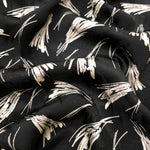 Silver wheat sprig Turkish rayon viscose jacquard fabric on black base