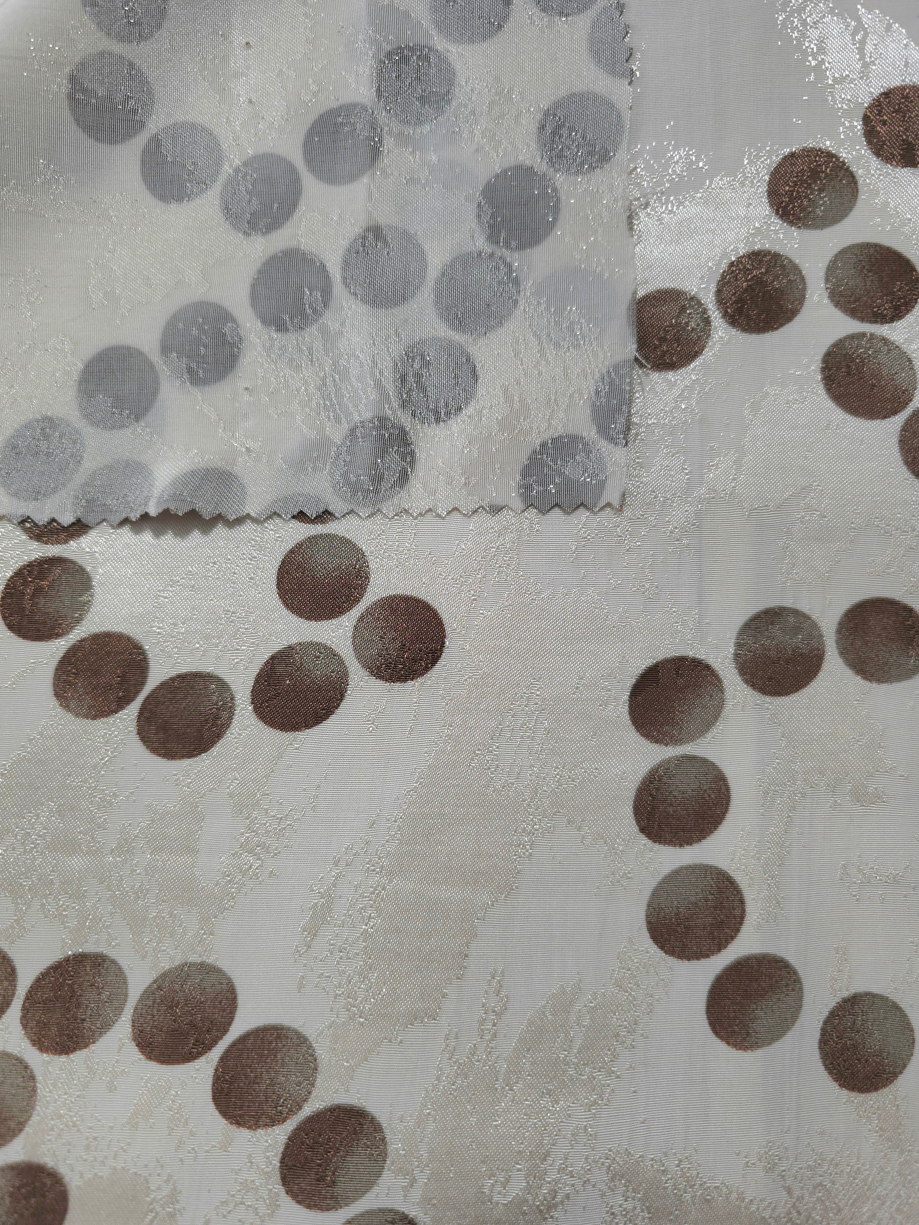 Front and back view of Polka Dot Chain printed rayon-viscose jacquard fabric