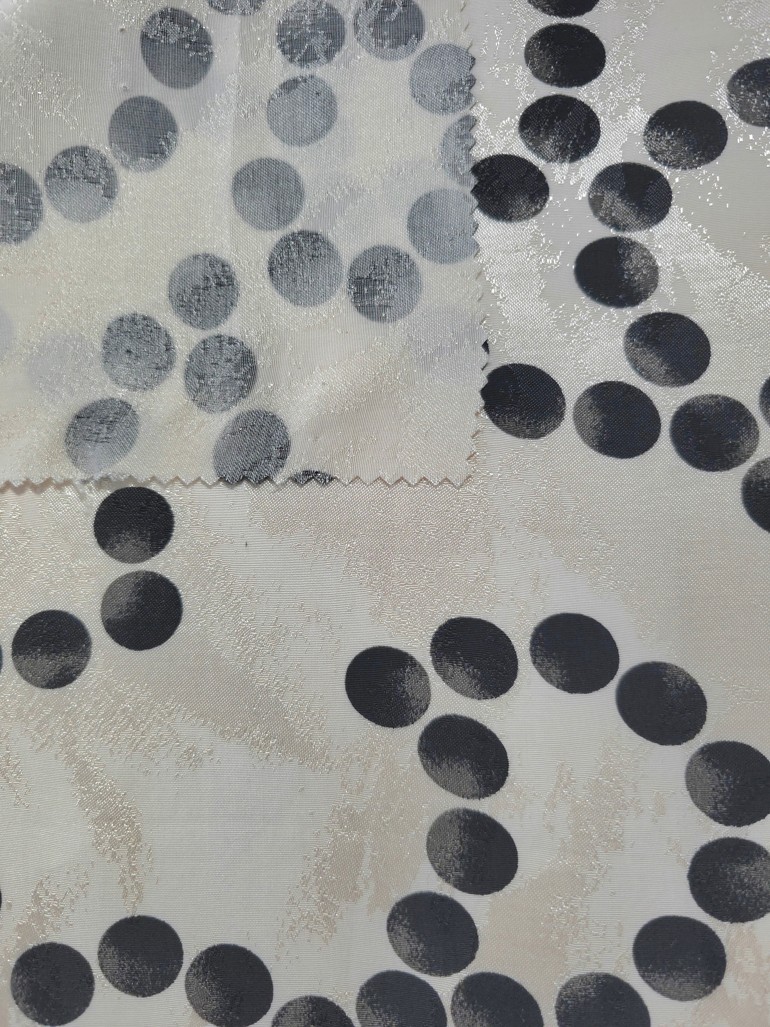 Front and back view of Polka Dot Chain printed rayon-viscose jacquard fabric