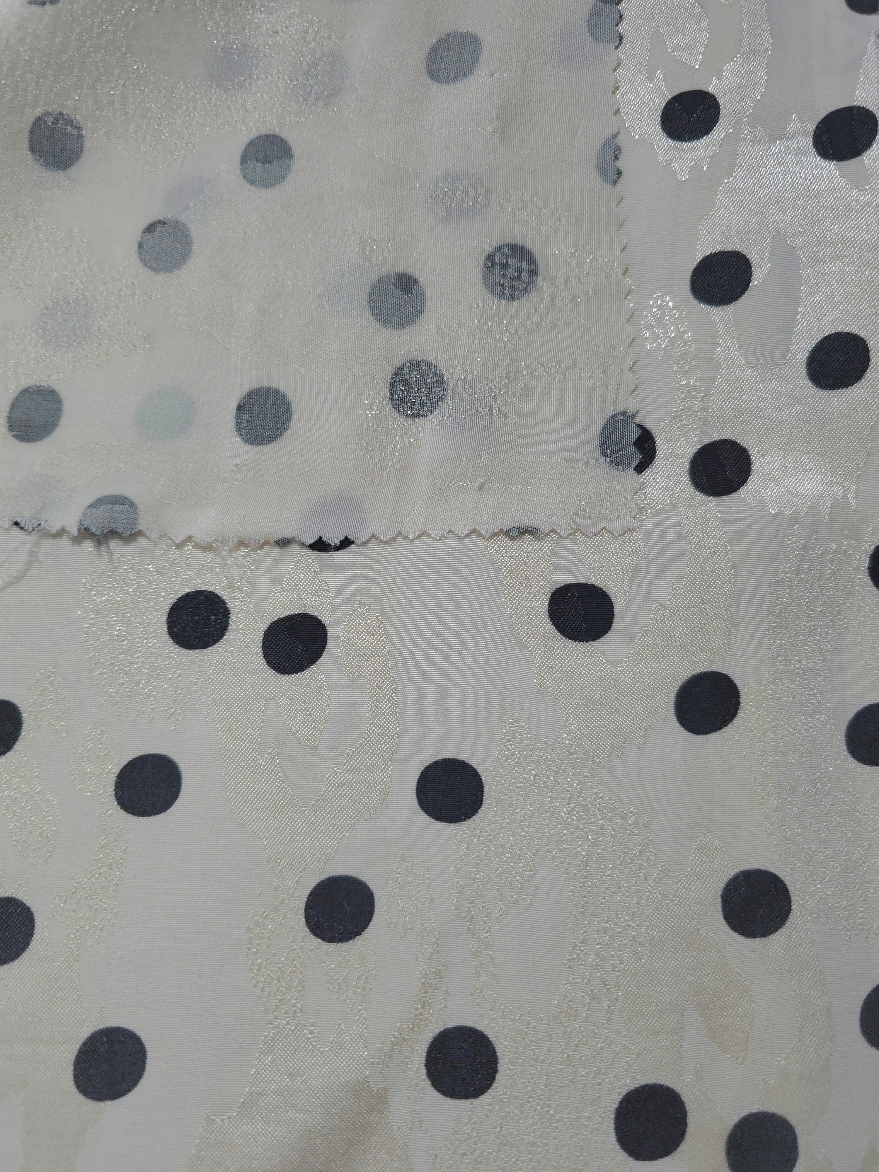 Front and back view of Polka Dot printed rayon-viscose jacquard fabric