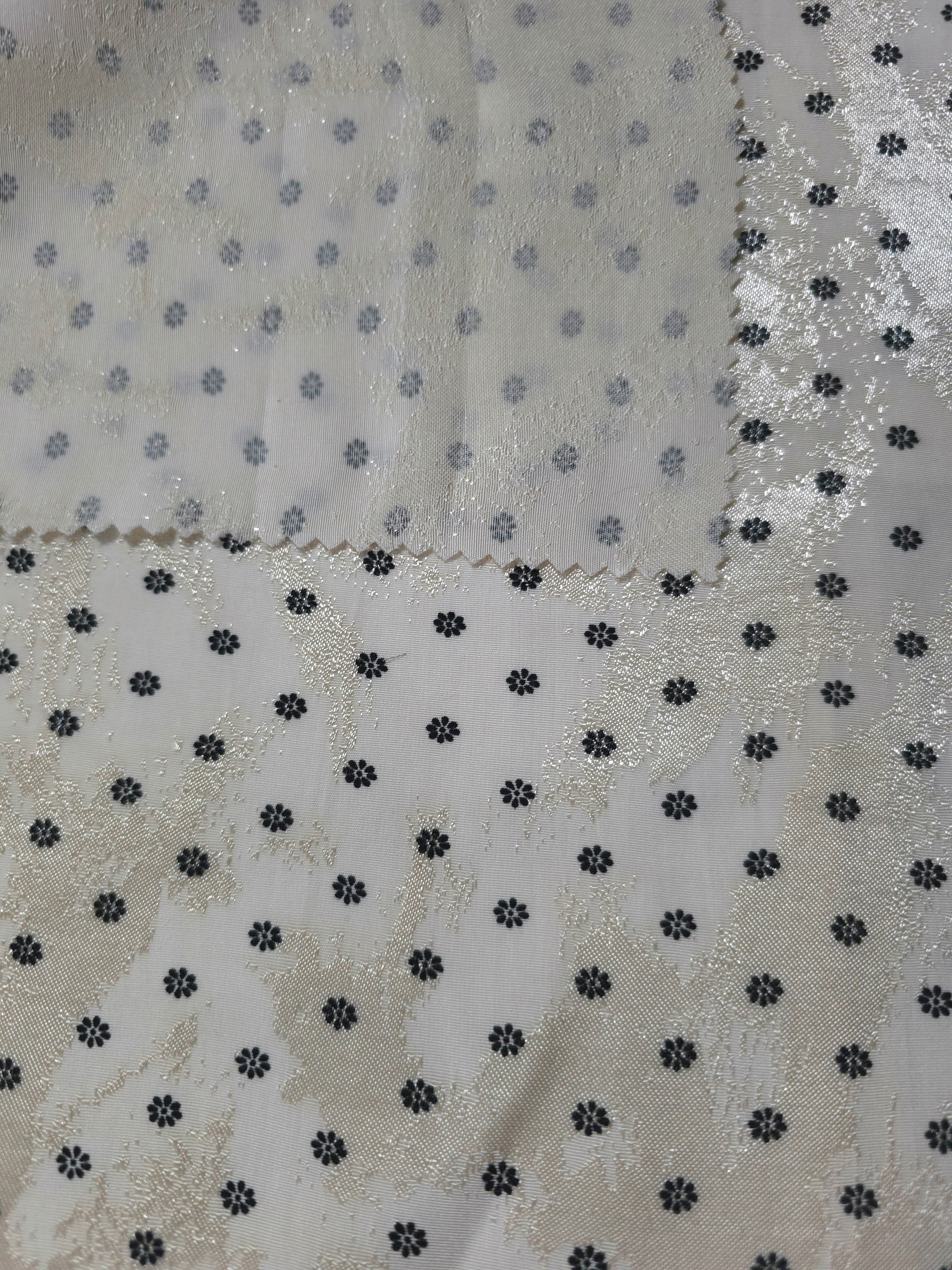 Front and back view of Small Flower printed rayon-viscose jacquard fabric