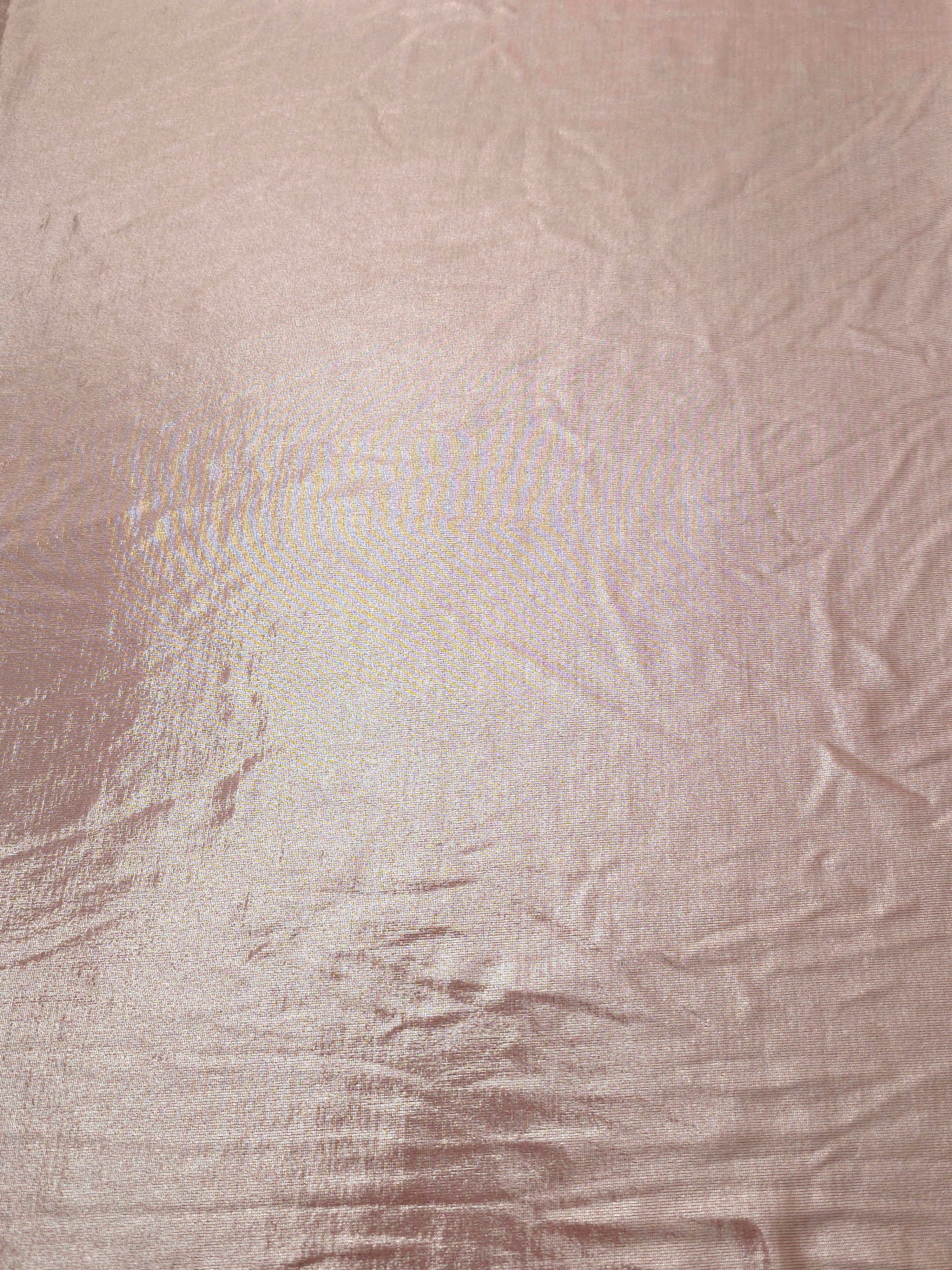 Flat view of Blush Champagne shimmer stretch fabric showing its metallic foil surface for costumes, partywear and fashion apparel