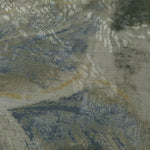 Texture view of blue botanical shadow linen-look jacquard fabric with raised tonal woven leaf motif.