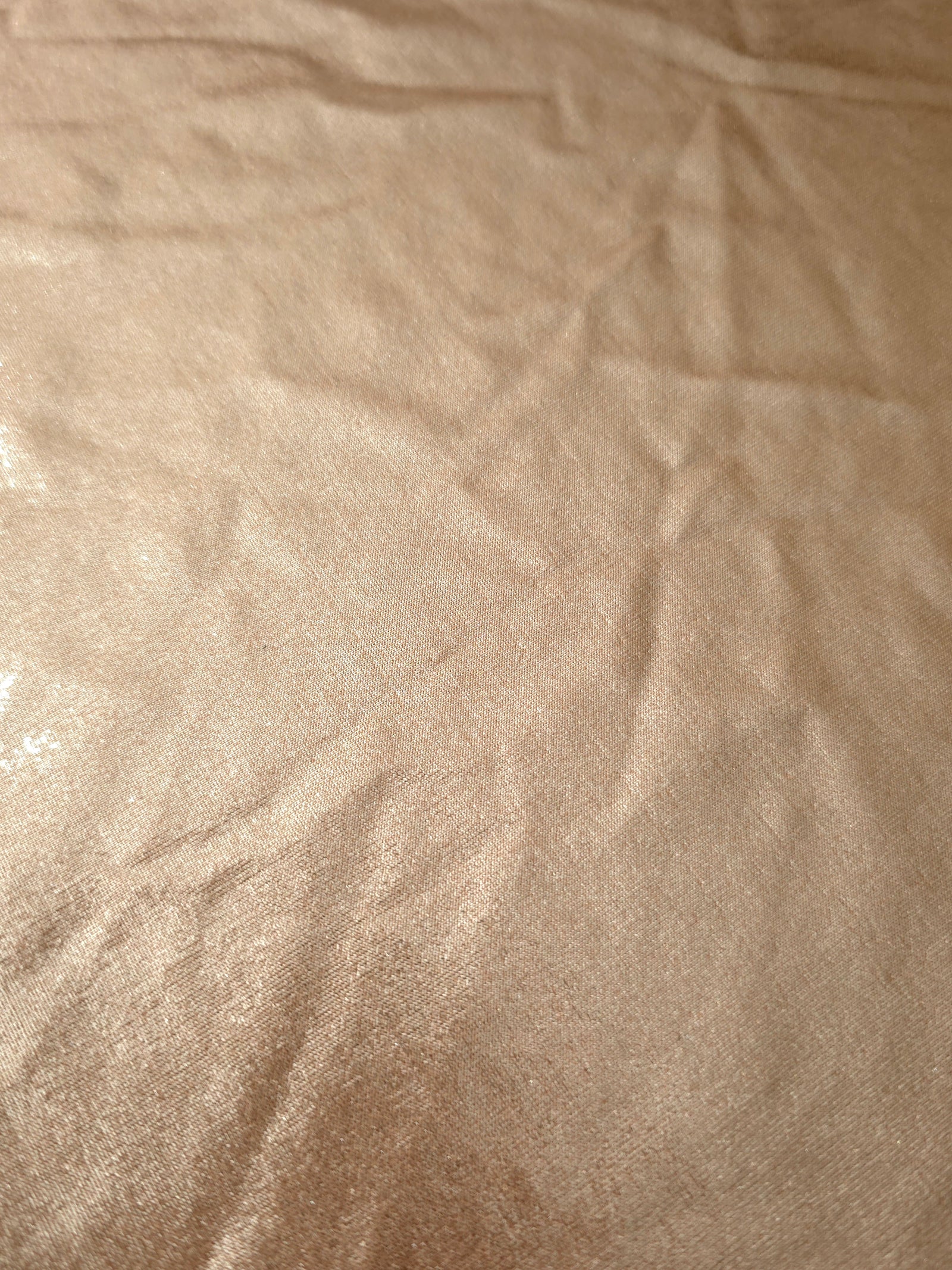 Champagne Taupe foiled stretch fabric texture close-up, displaying metallic reflection and fine surface character for apparel design