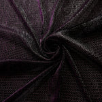 Swirl-draped Plum Violet Sheer Circle Shimmer Stretch Tulle Fabric showing circular highlights shifting through flexible movement