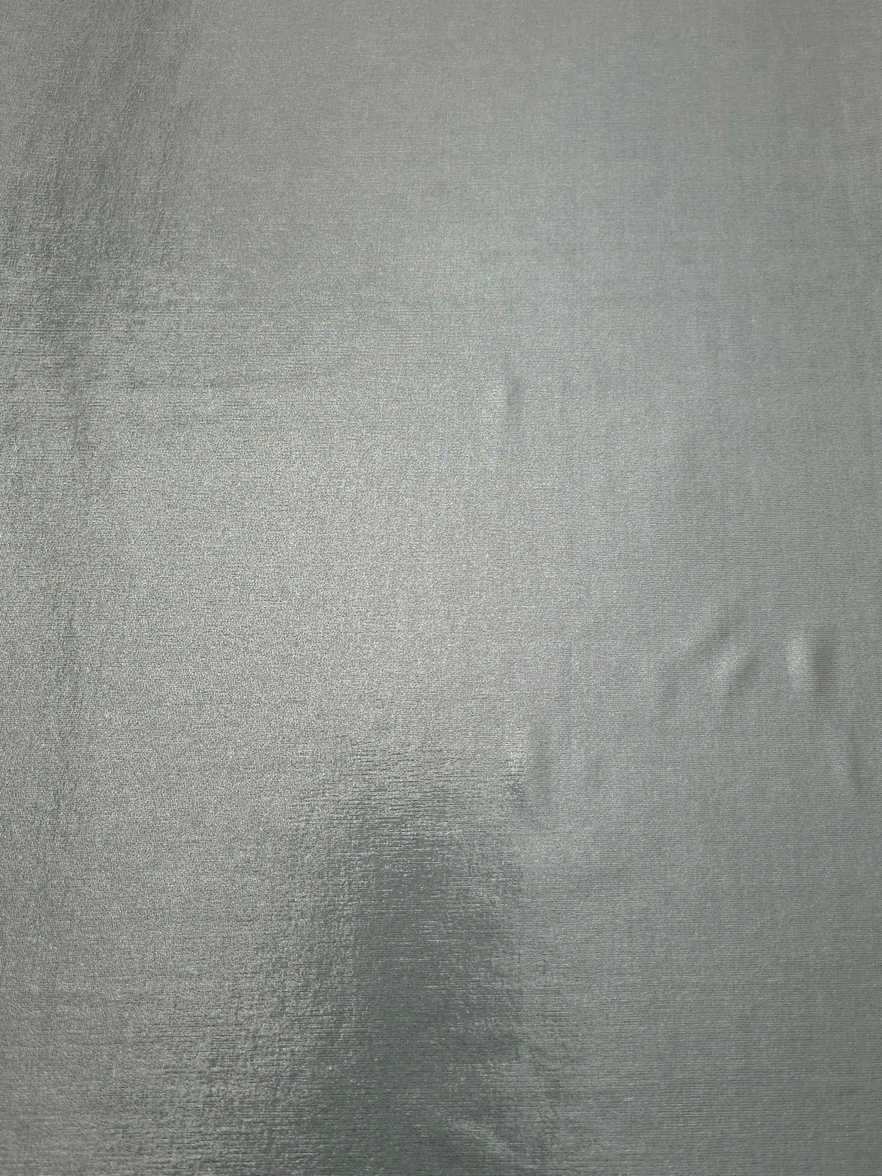 Cool Silver Gray shimmer metallic foiled spandex shown flat, displaying reflective finish for dance costumes, skirts and event apparel