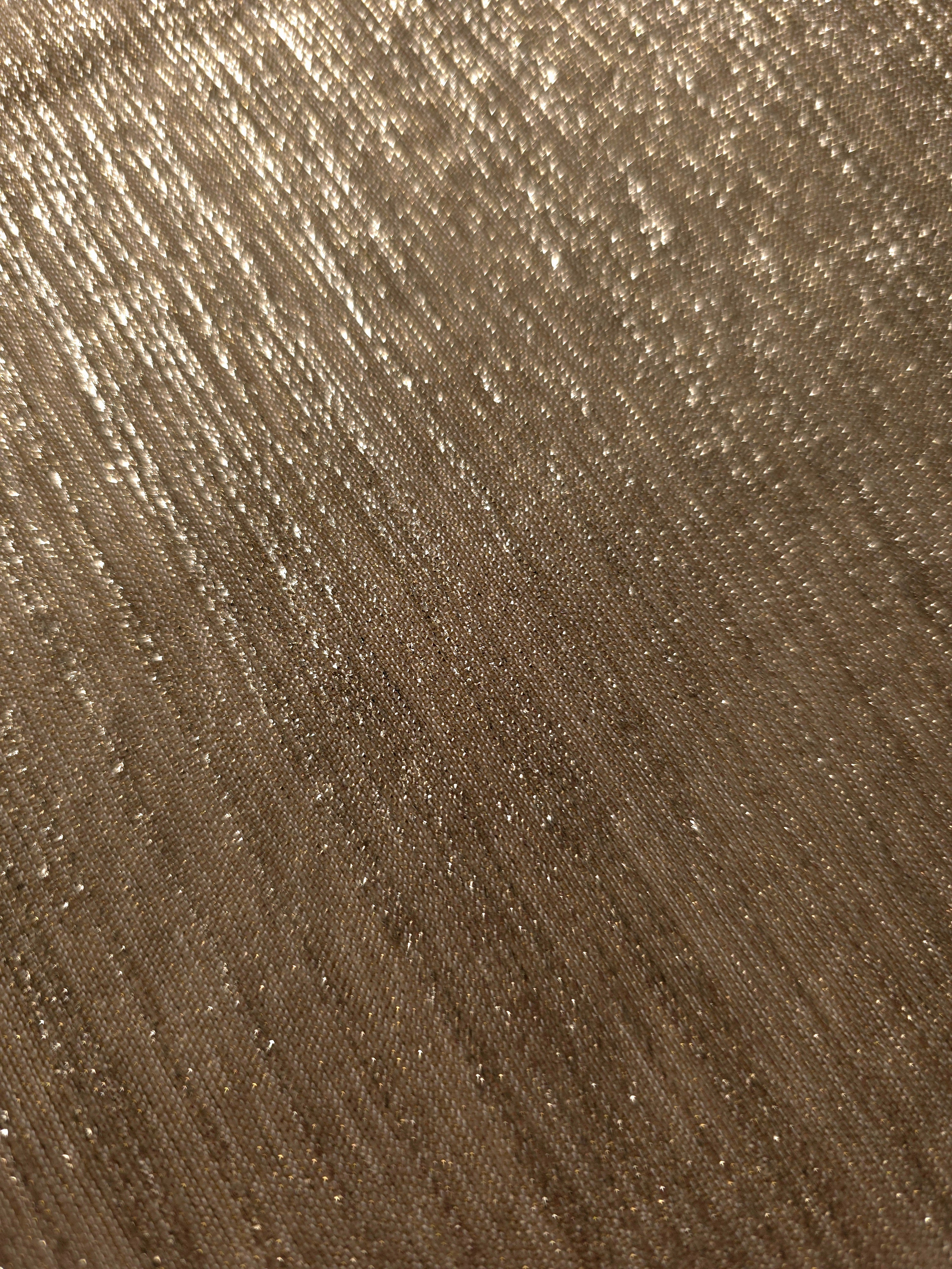 Close-up of Antique Taupe Gold Sheer Metallic Shimmer Stretch Tulle Fabric highlighting fine sheer mesh texture, metallic shimmer, lightweight stretch and subtle transparency for fashion and performance wear