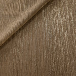 Antique Taupe Gold Sheer Metallic Shimmer Stretch Tulle Fabric shown front and back, revealing reflective metallic shimmer, translucent mesh structure and flexible stretch for layered garments, costumes and dancewear