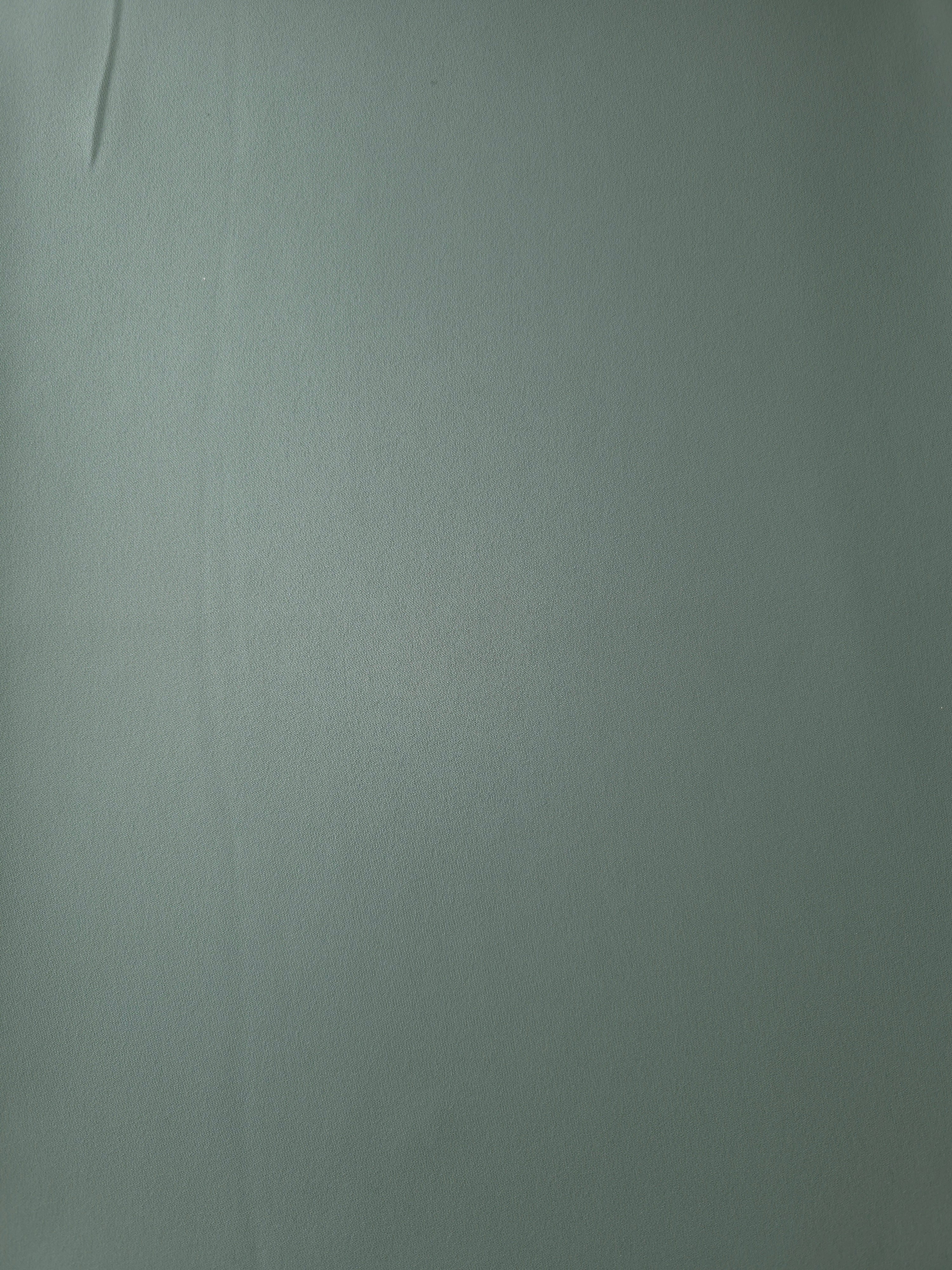 Dusty Eucalyptus Green 205 GSM Korean polyester crepe shown flat, an opaque woven dress fabric with a silky-soft finish