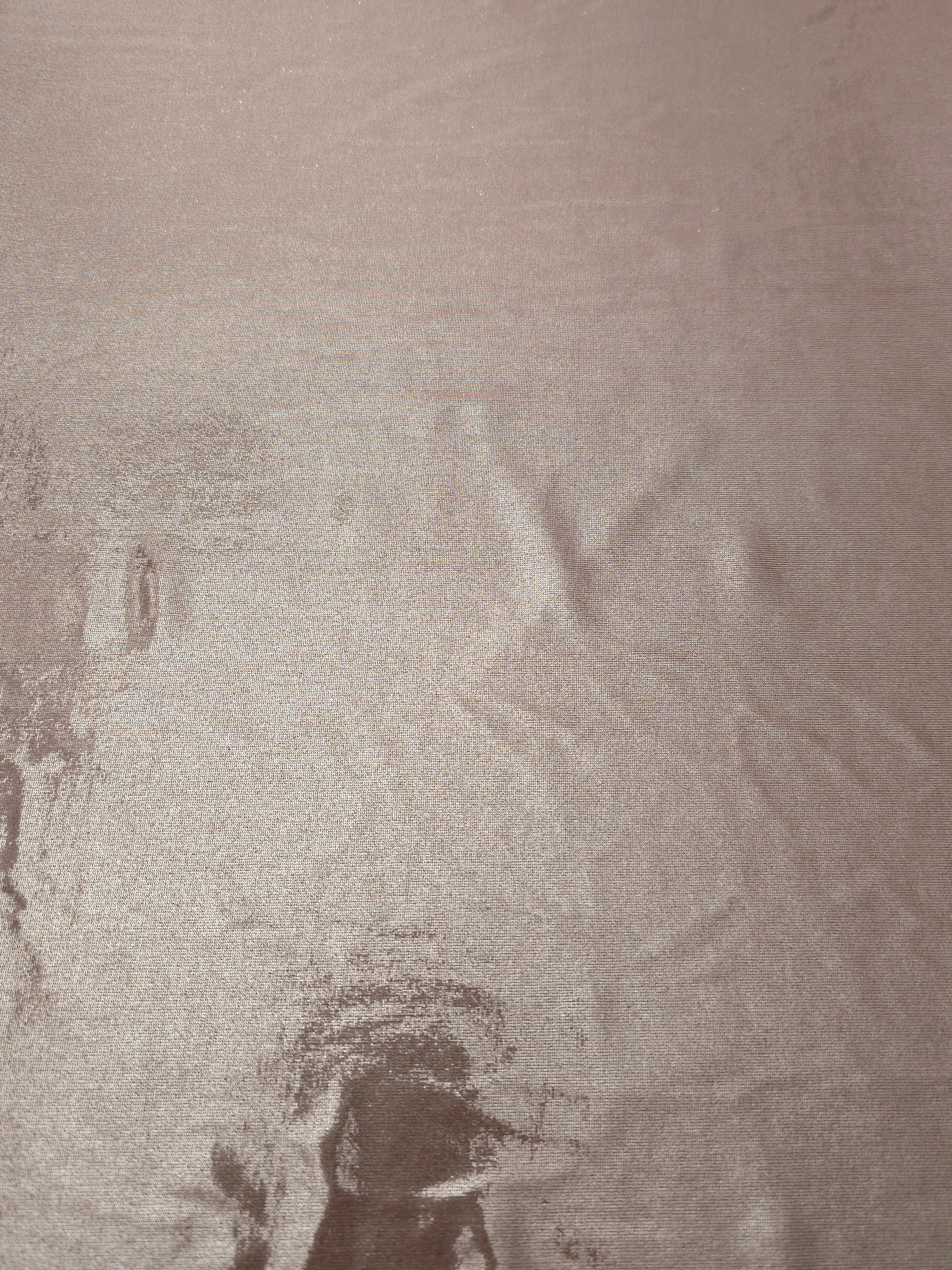 Full surface of Dusty Rose Taupe metallic stretch fabric, highlighting luminous foil sheen for stage costumes, dresses and fashion design