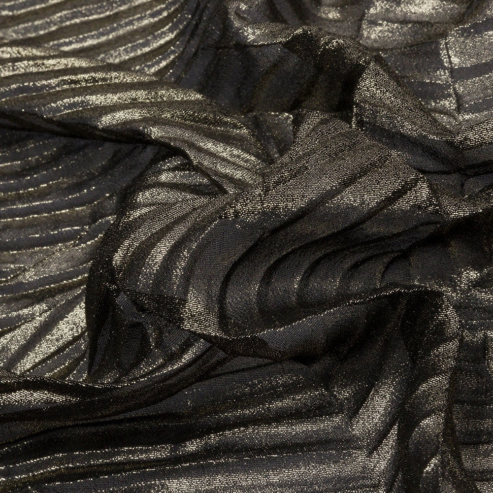 Italian Chiffon with Abstract Pleats | Gold on Black