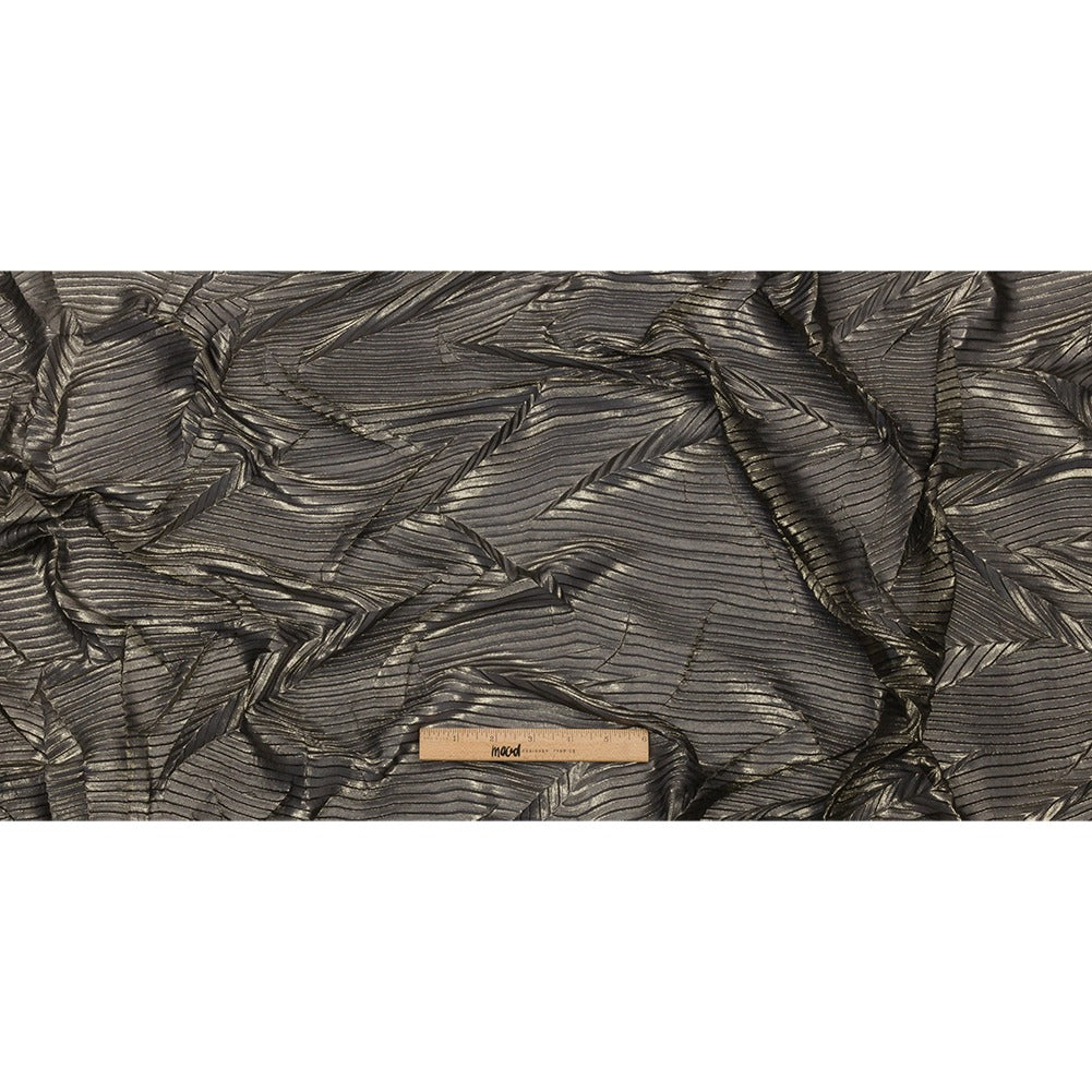 Italian Chiffon with Abstract Pleats | Gold on Black