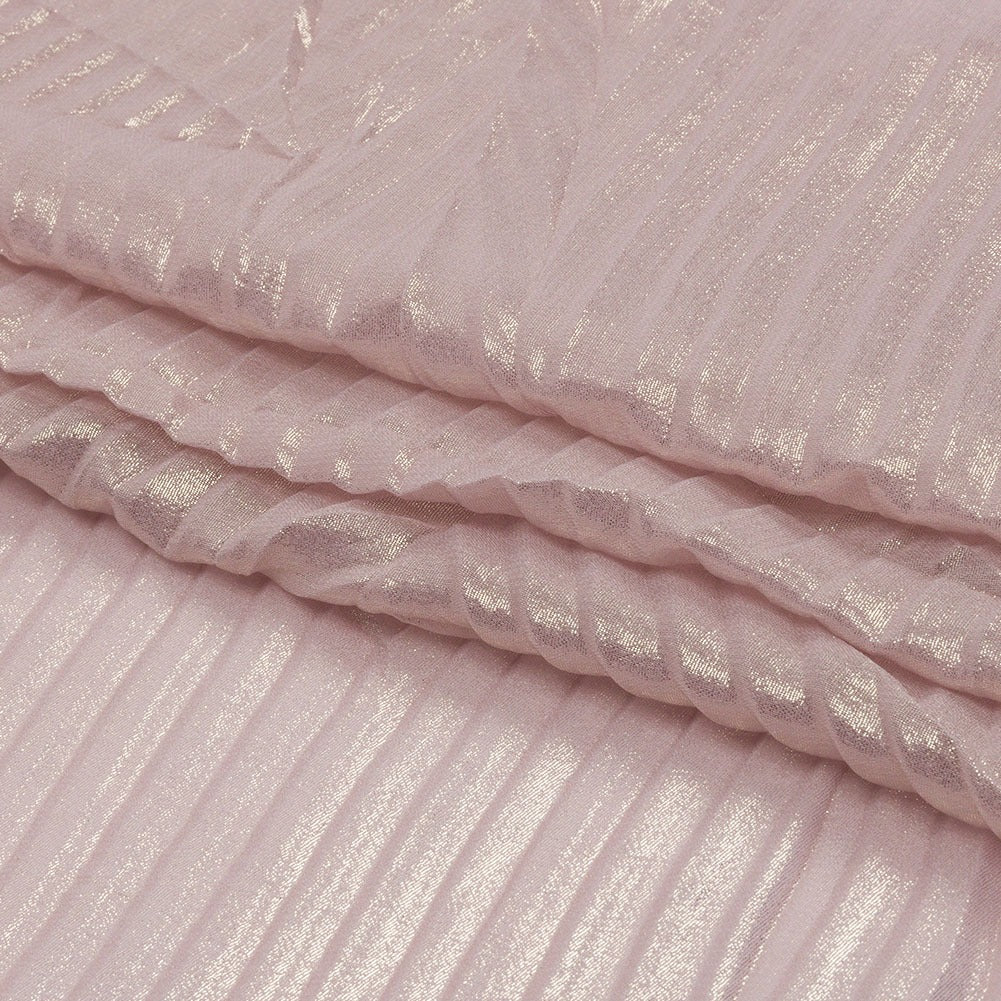 Italian  Chiffon with Abstract Pleats | Gold on Pink