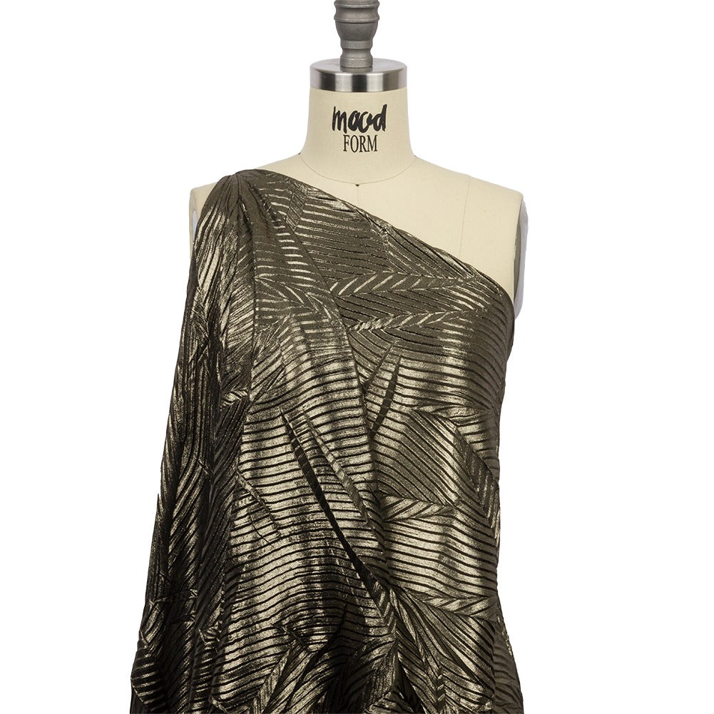 Italian Chiffon with Abstract Pleats | Gold on Black
