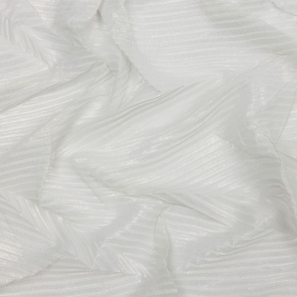 Italian  Chiffon with Abstract Pleats | Silver on White