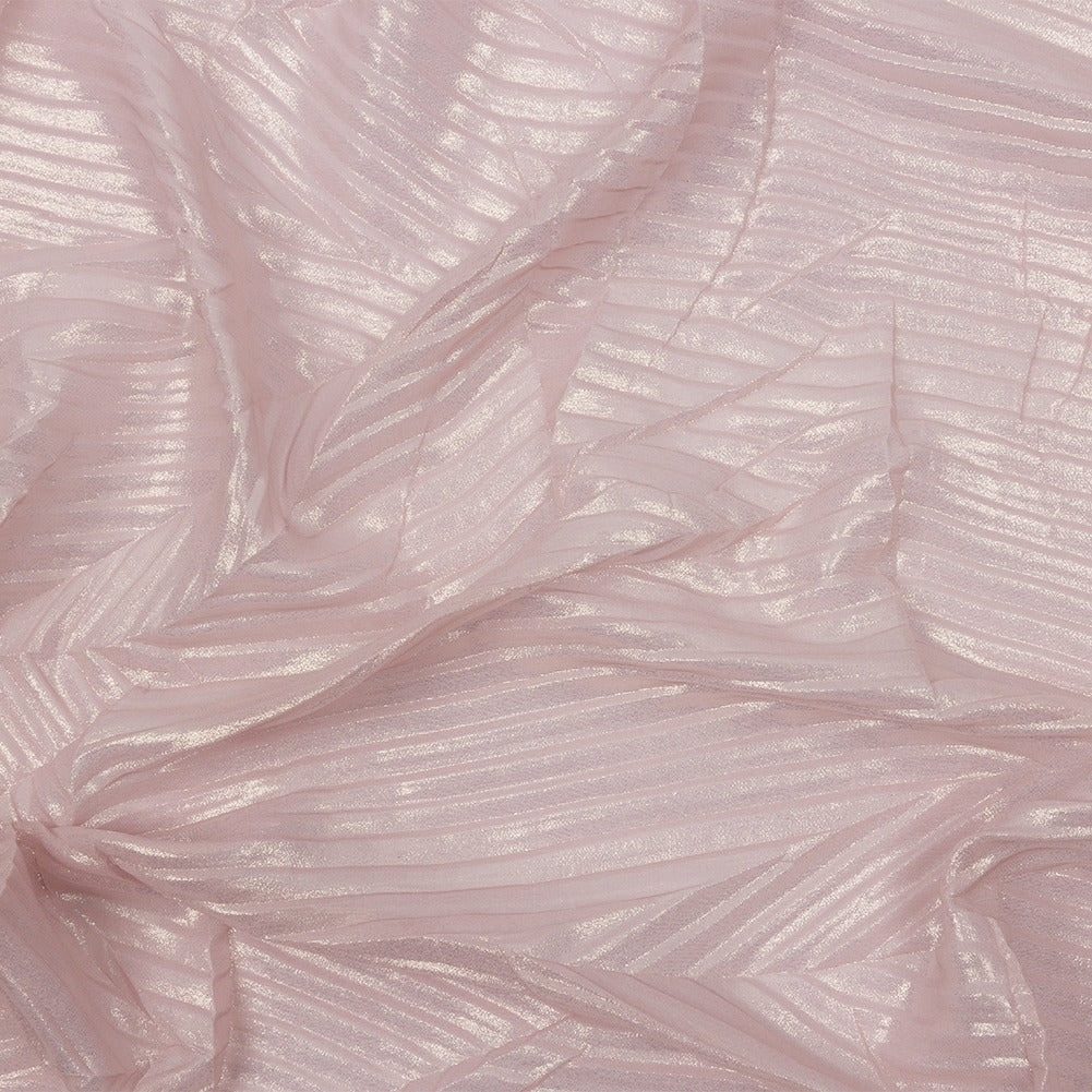 Italian  Chiffon with Abstract Pleats | Gold on Pink - Original - Hiba Fabrics