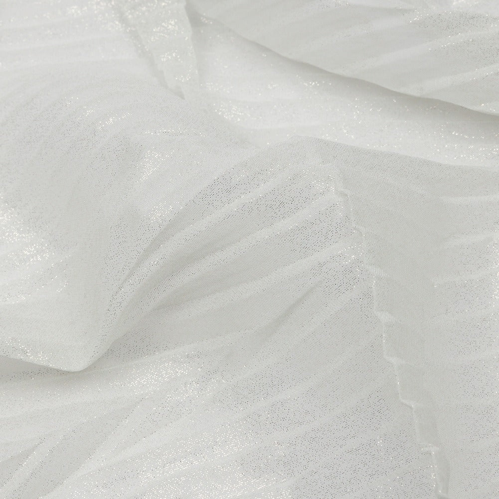 Italian  Chiffon with Abstract Pleats | Silver on White