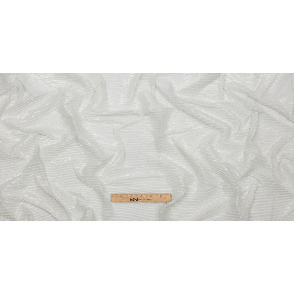 Italian  Chiffon with Abstract Pleats | Silver on White