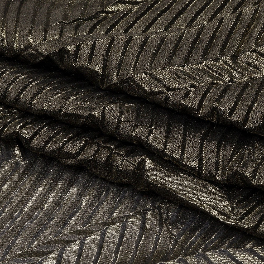 Italian Chiffon Abstract Pleats Gold Black - Hiba Fabrics