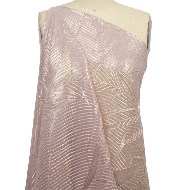 Italian  Chiffon with Abstract Pleats | Gold on Pink