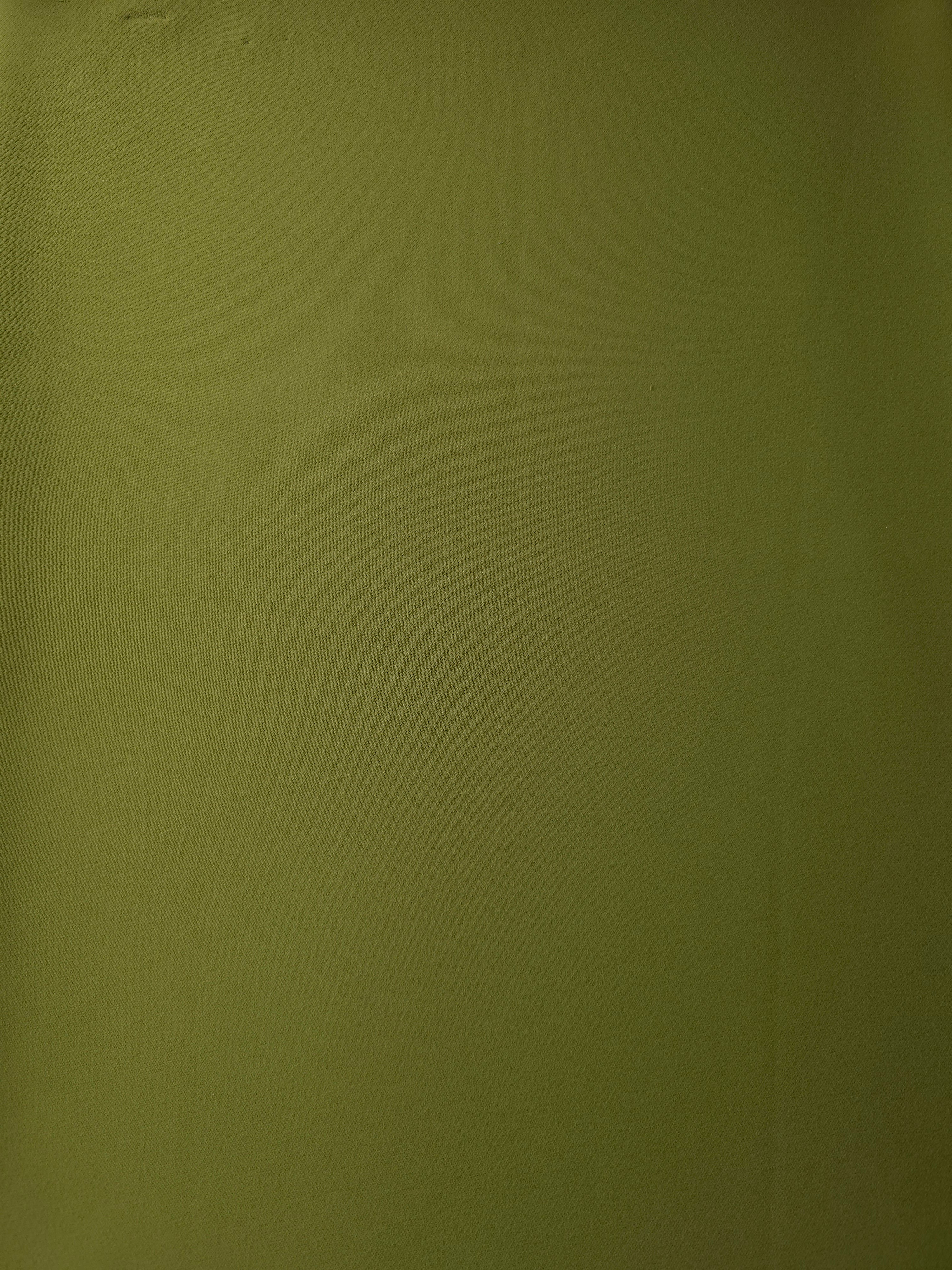 Flat view of Khaki Olive Green Korean polyester crepe, 205 GSM opaque dressmaking fabric with a smooth woven surface