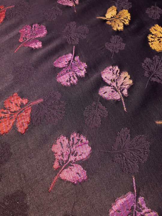 Moroccan embossed rayon viscose jacquard fabric close-up showing raised woven leaf texture