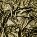 Draped Olive Khaki shimmer spandex fabric with luminous foil reflection, suited to gowns, skirts and theatrical apparel