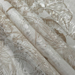 Reverse side of brown palm vine jacquard fabric showing woven construction and natural texture.