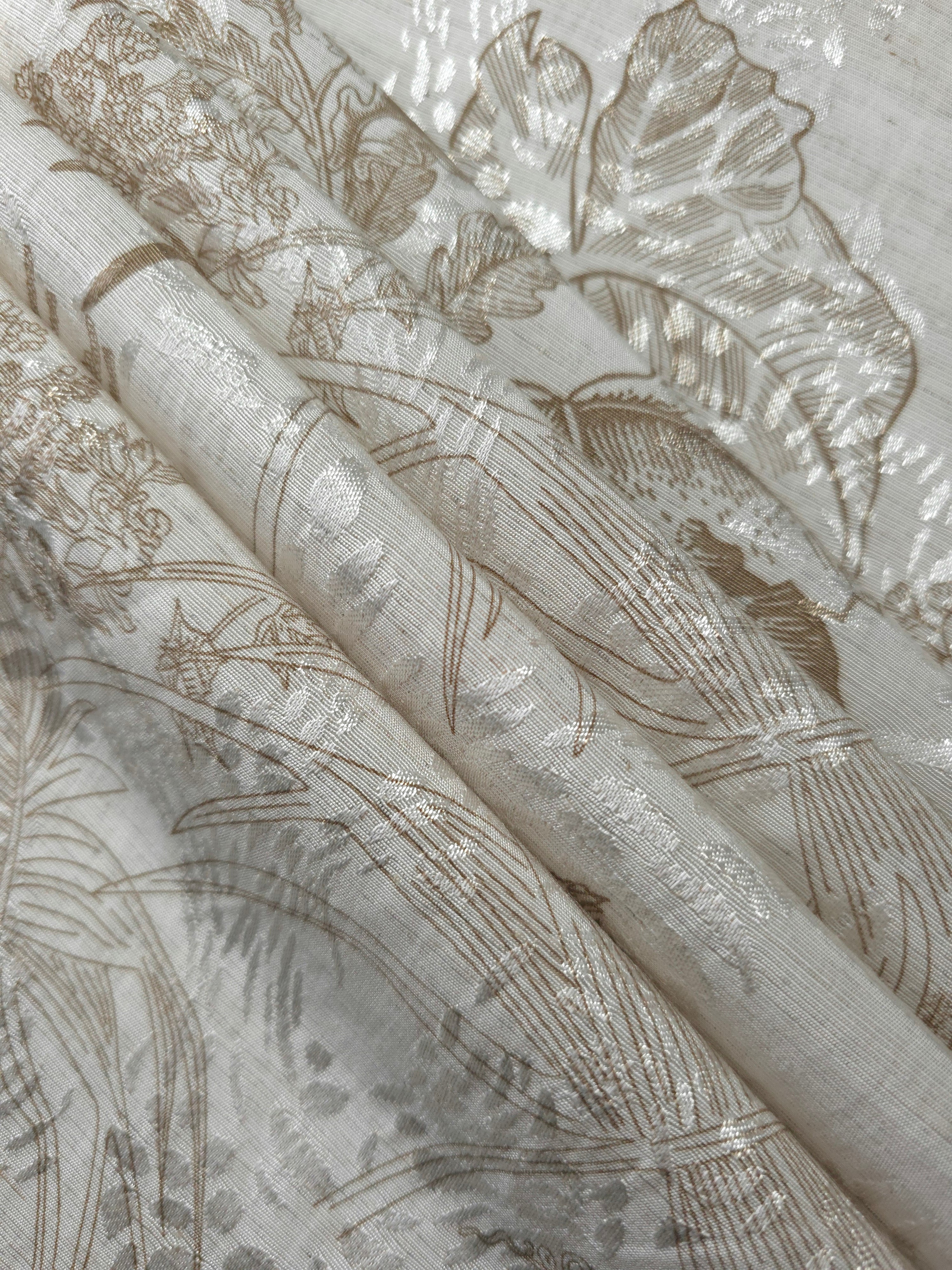 Reverse side of brown palm vine jacquard fabric showing woven construction and natural texture.