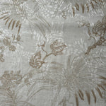 Brown palm vine linen-look jacquard fabric pattern overview with tonal botanical motif.