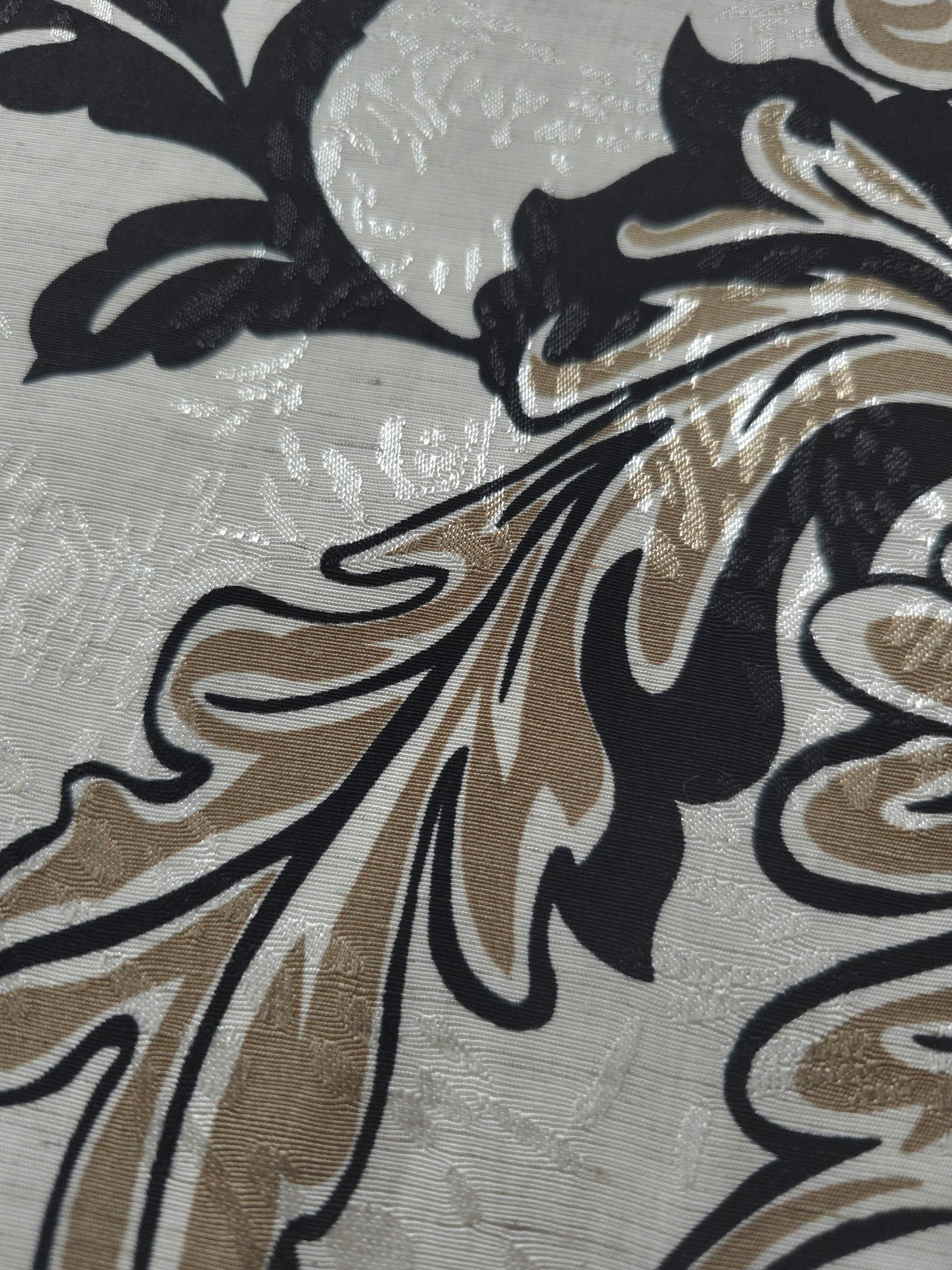 Brown sketch floral linen-look jacquard fabric pattern overview with tonal flower motif.