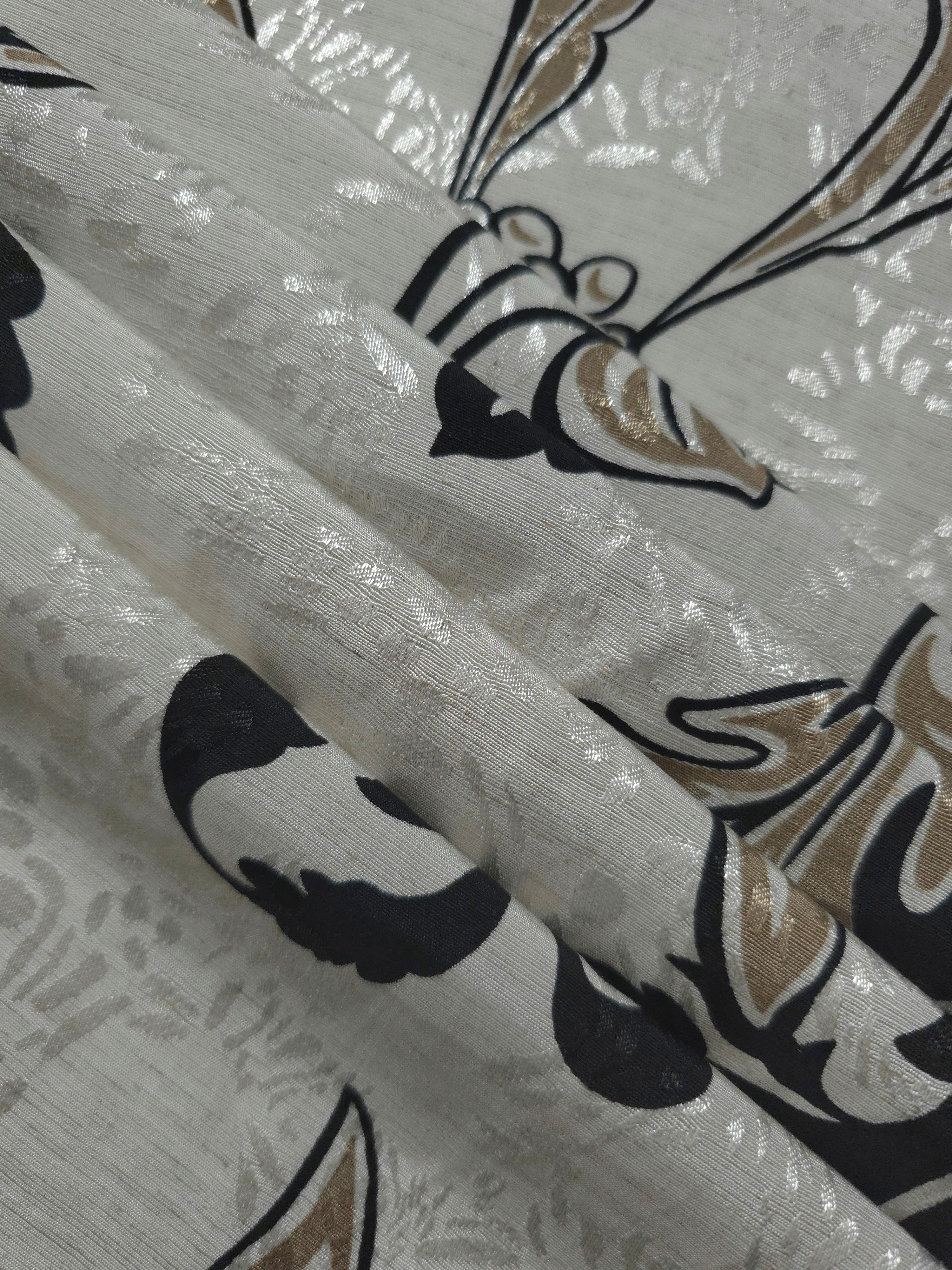 Reverse side of brown sketch floral jacquard fabric showing woven construction and textured finish.