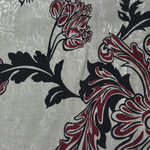 Deep red sketch floral linen-look jacquard fabric pattern overview with tonal flower motif.