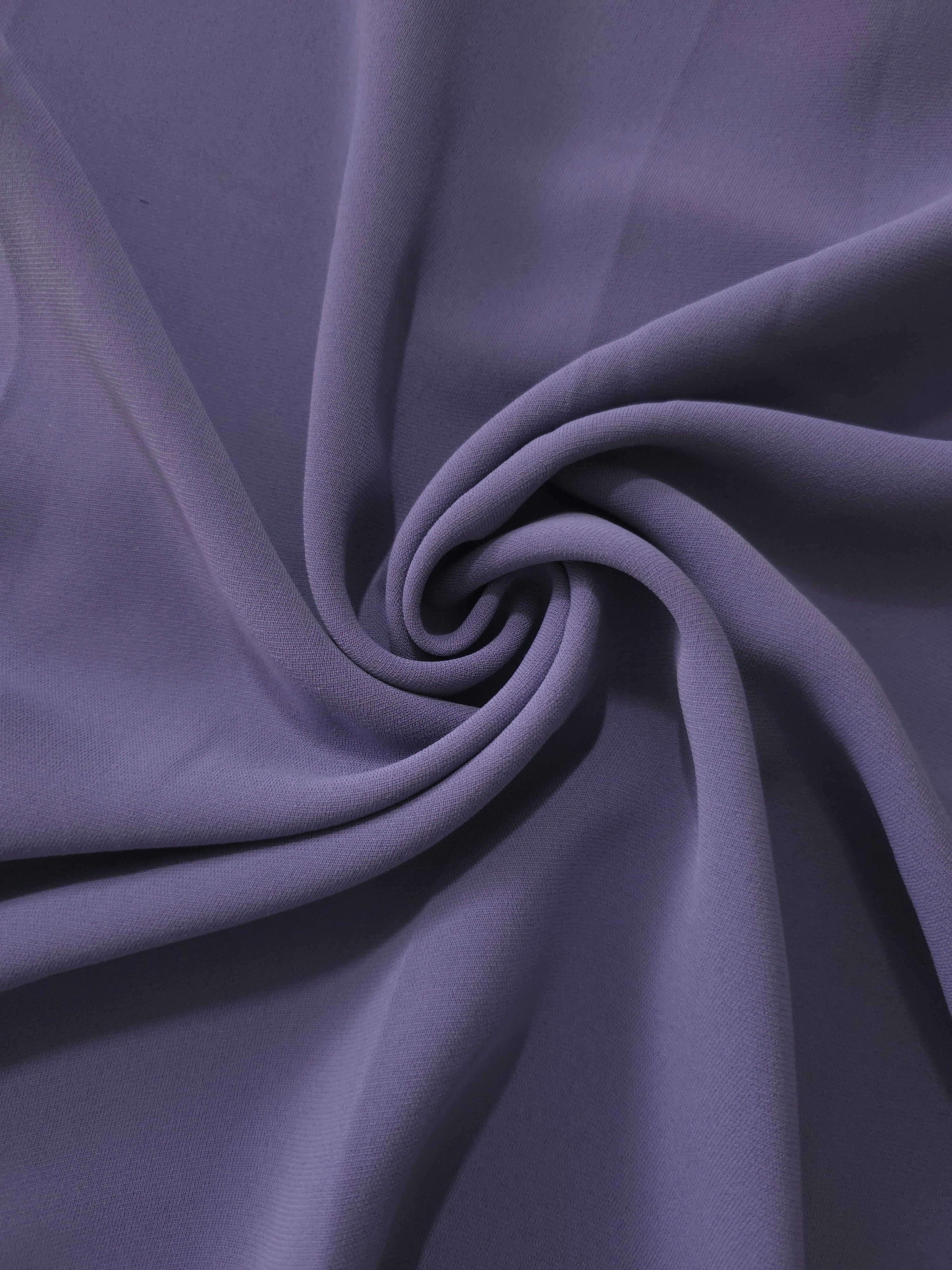 Smoky Violet Purple silky-feel polyester crepe in a flowing swirl for occasion dresses and modest fashion