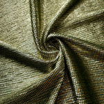 Swirl-draped Antique Gold Sheer Square Shimmer Stretch Tulle Fabric showing structured square reflections moving through soft folds